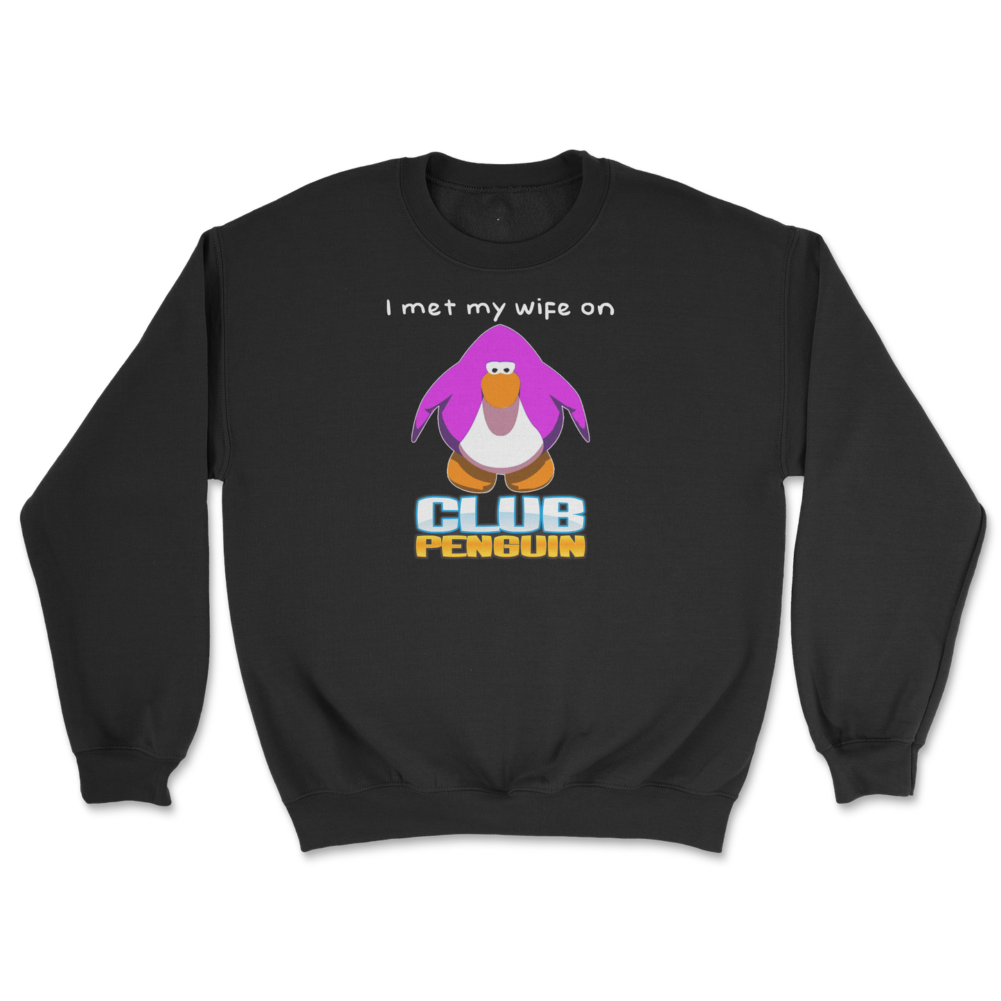 Gildan SoftStyle Crew Neck Club Penguin Wife  in Black