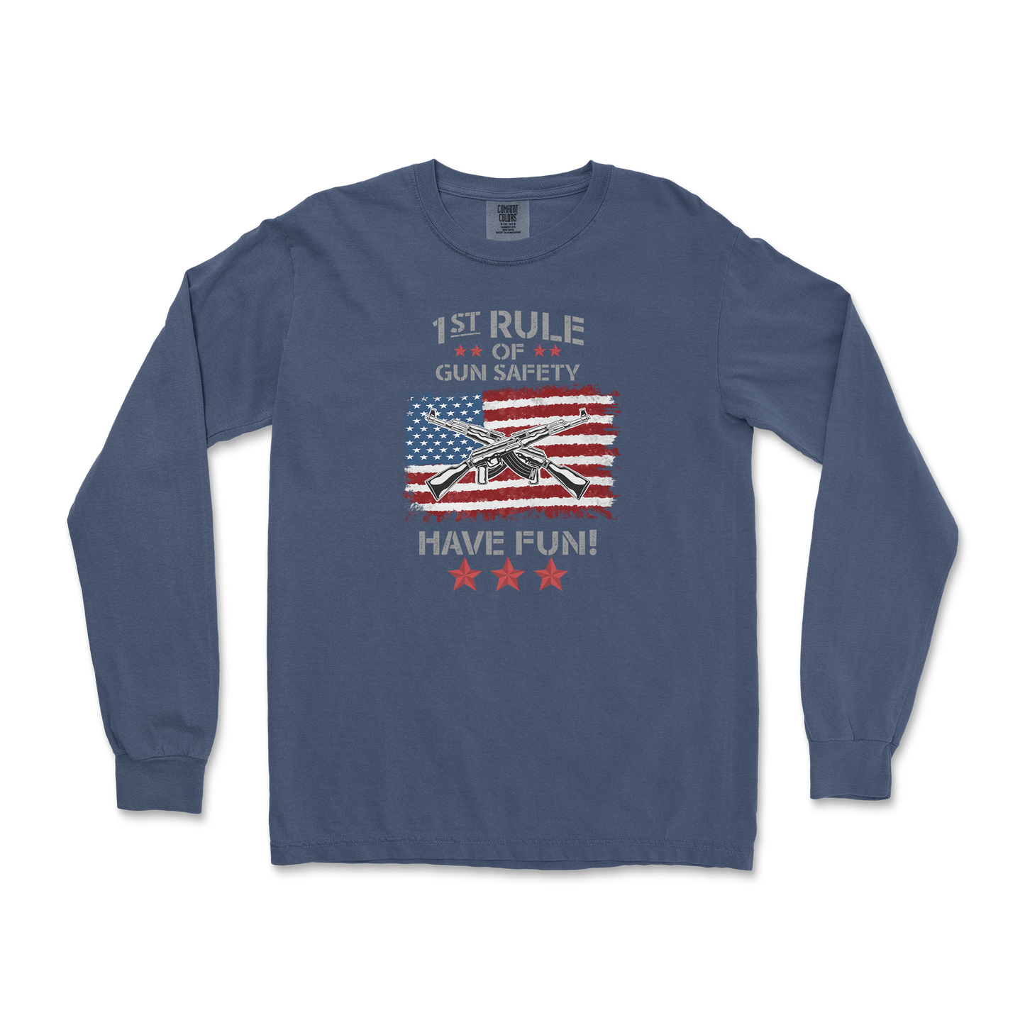 Comfort Colors Long Sleeve 1st Rule of Gun Safety in Midnight