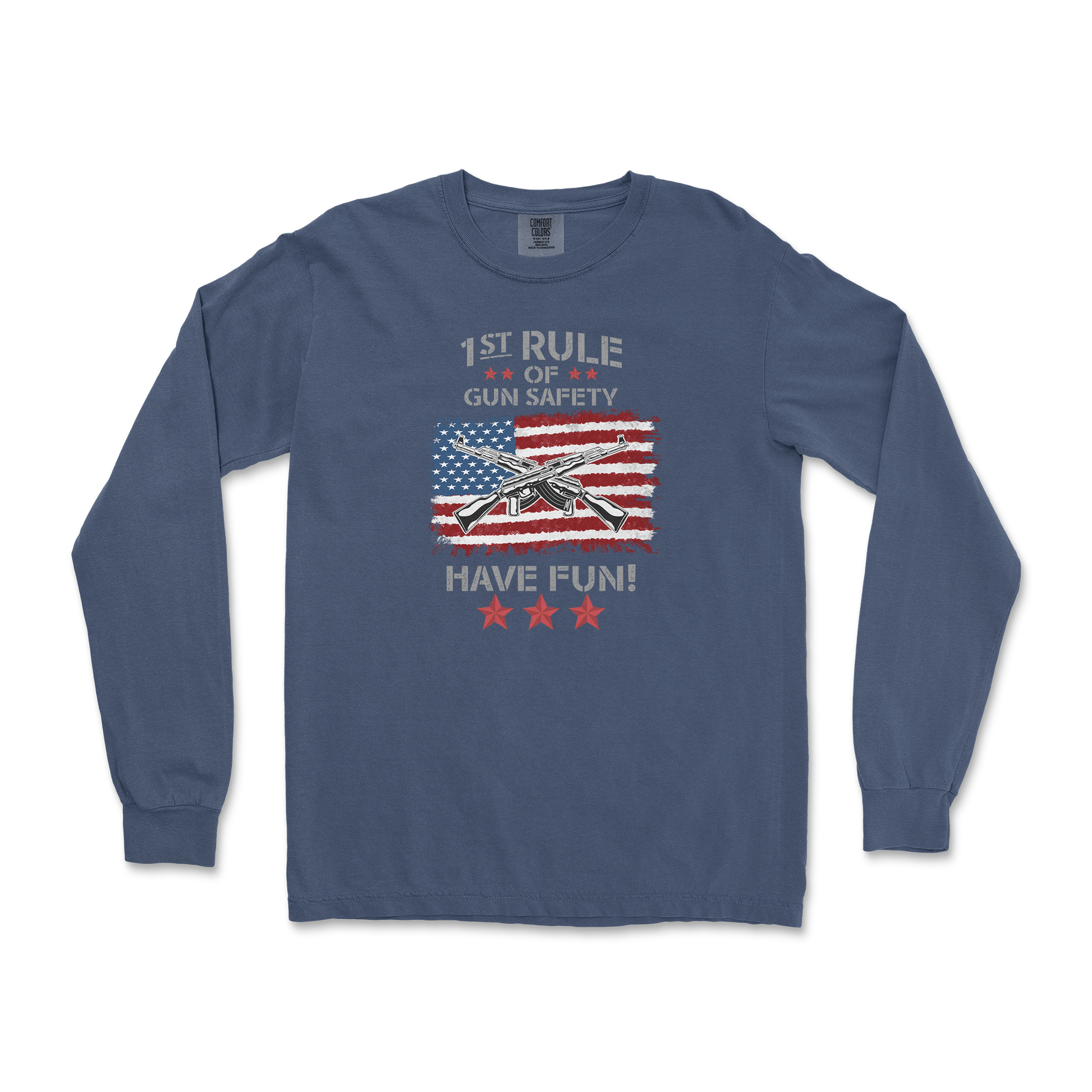 Comfort Colors Long Sleeve 1st Rule of Gun Safety in Midnight