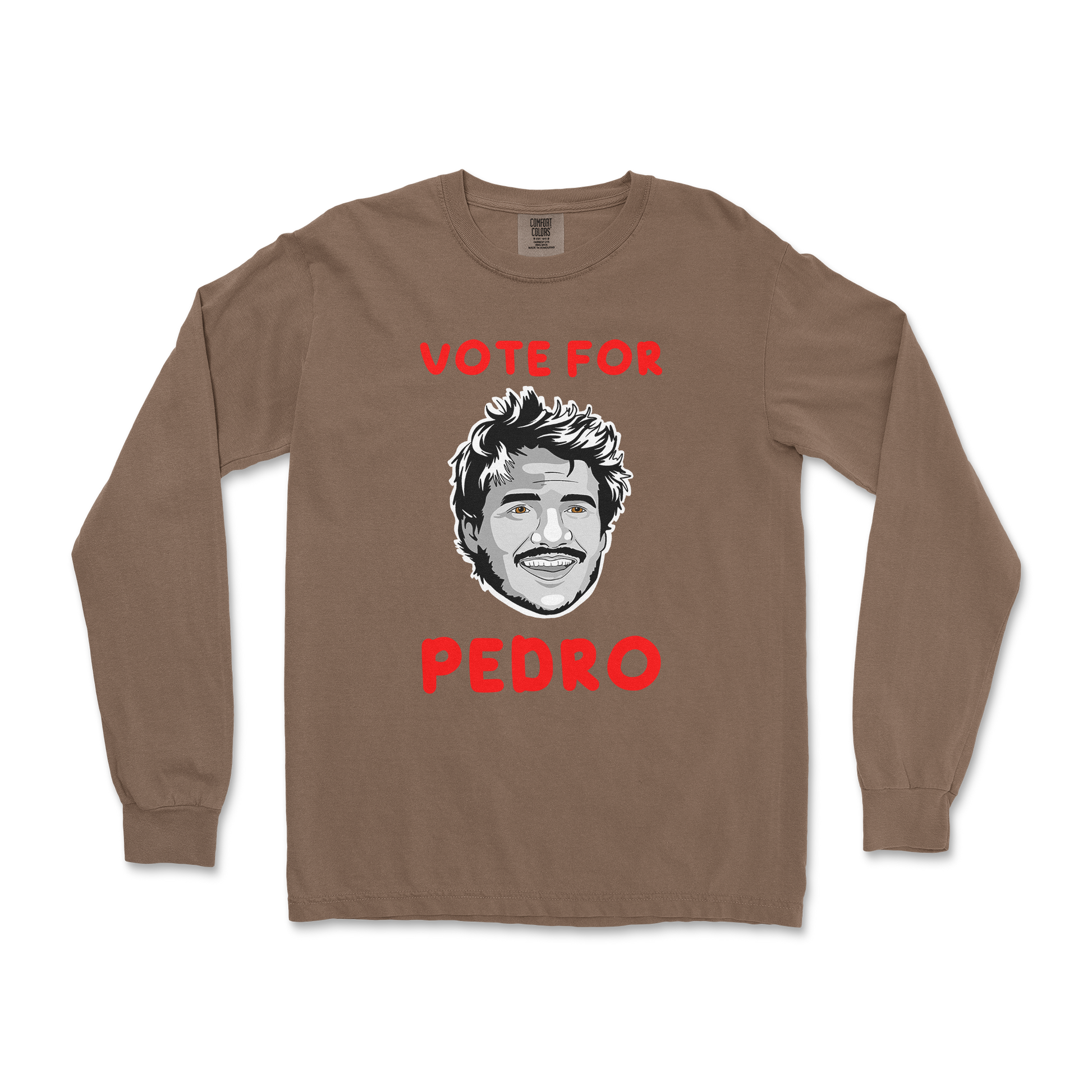 Comfort Colors Long Sleeve Vote For Pedro in Espresso