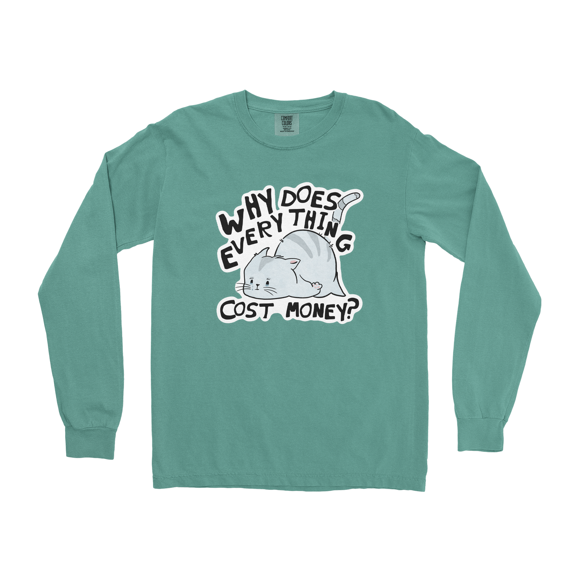 Comfort Colors Long Sleeve Broke Cat in Light Green