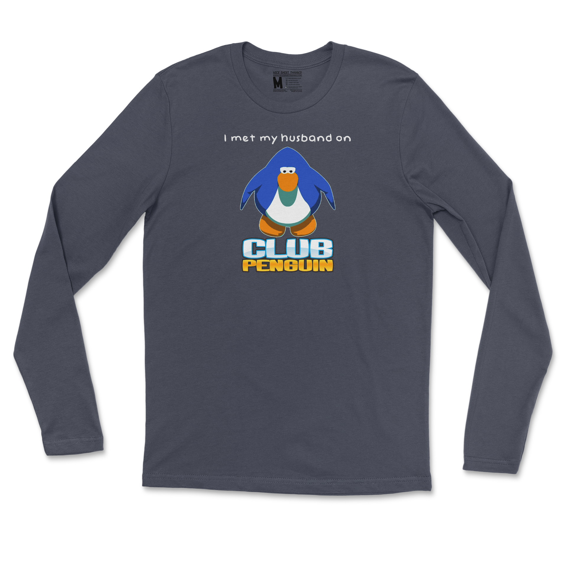 Gildan SoftStyle Long Sleeve Club Penguin Husband  in Navy