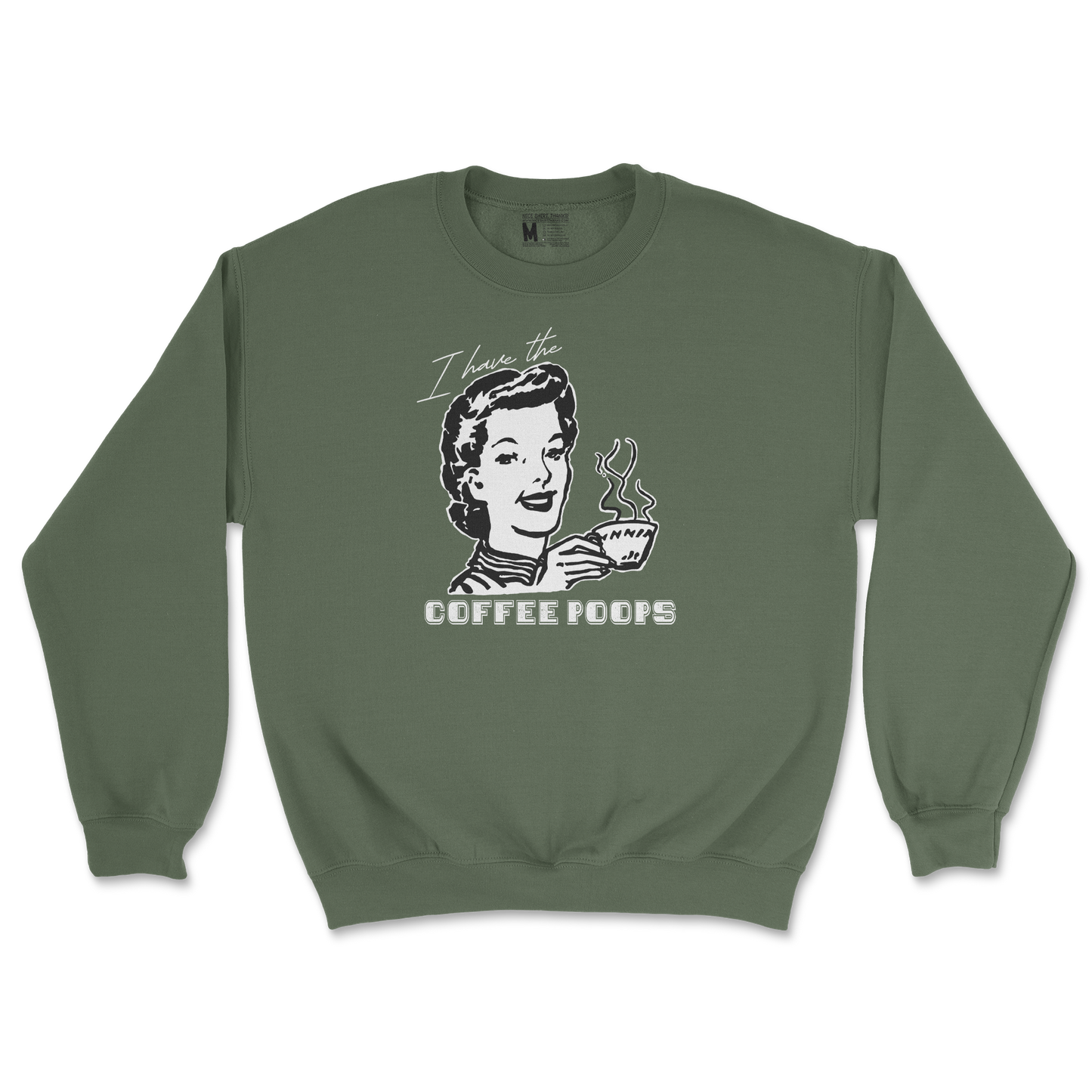 Gildan SoftStyle Crew Neck Coffee Poops  in Military-Green