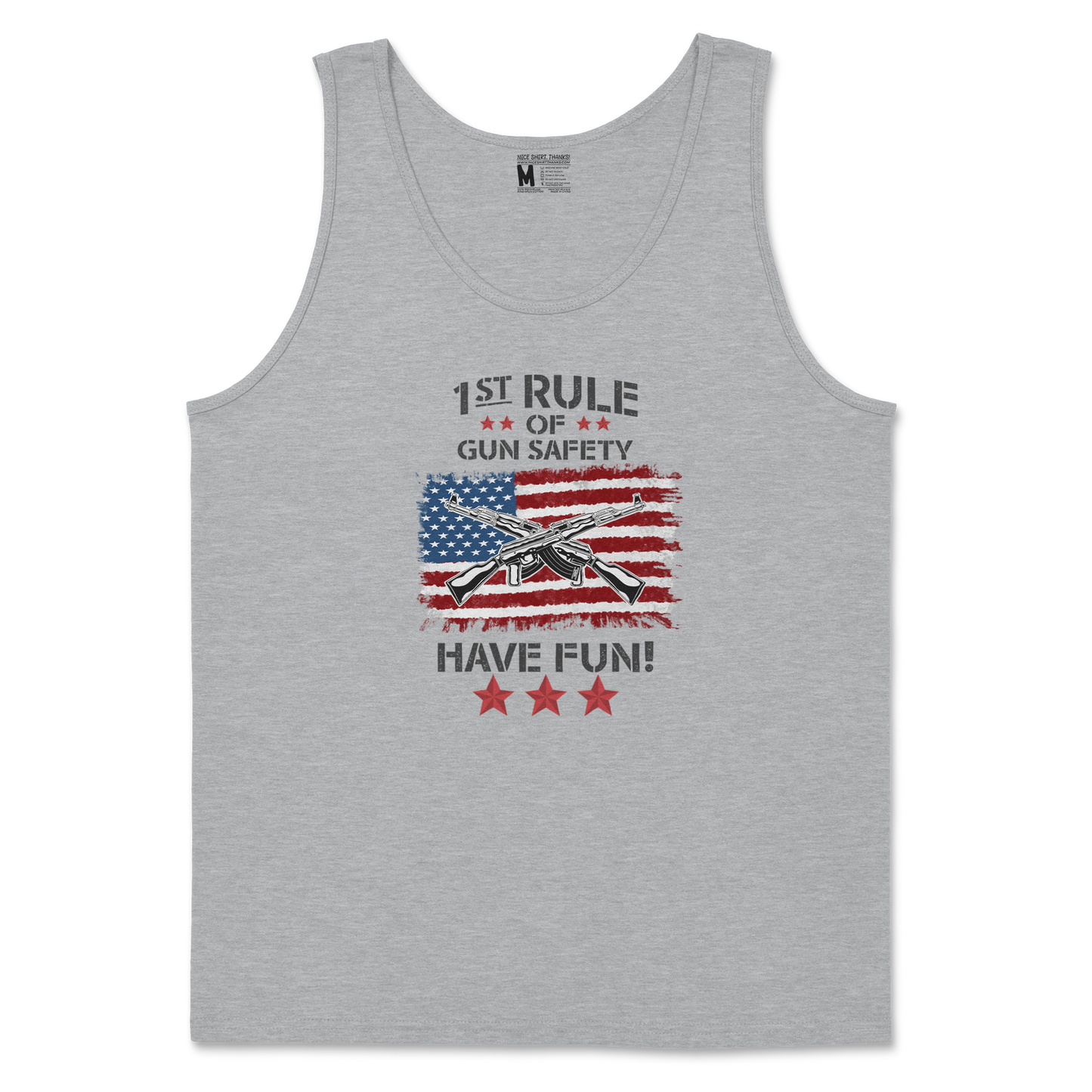 Gildan SoftStyle Tank Top 1st Rule of Gun Safety in Sports Grey