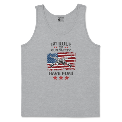 Gildan SoftStyle Tank Top 1st Rule of Gun Safety in Sports Grey