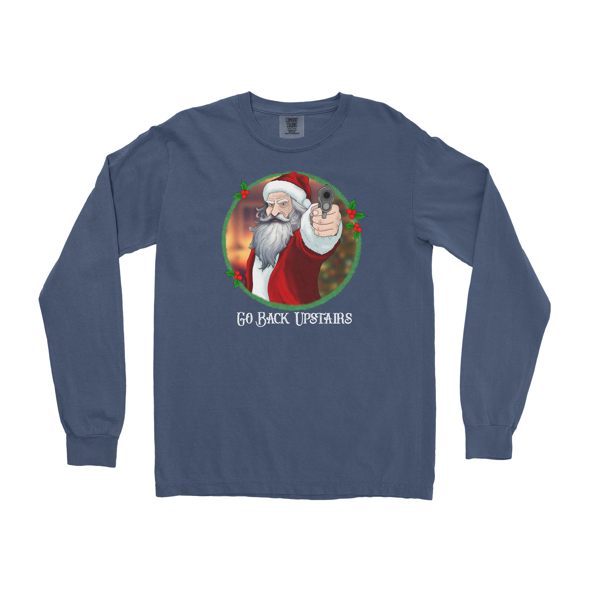 Comfort Colors Long Sleeve Angry Santa  in Midnight