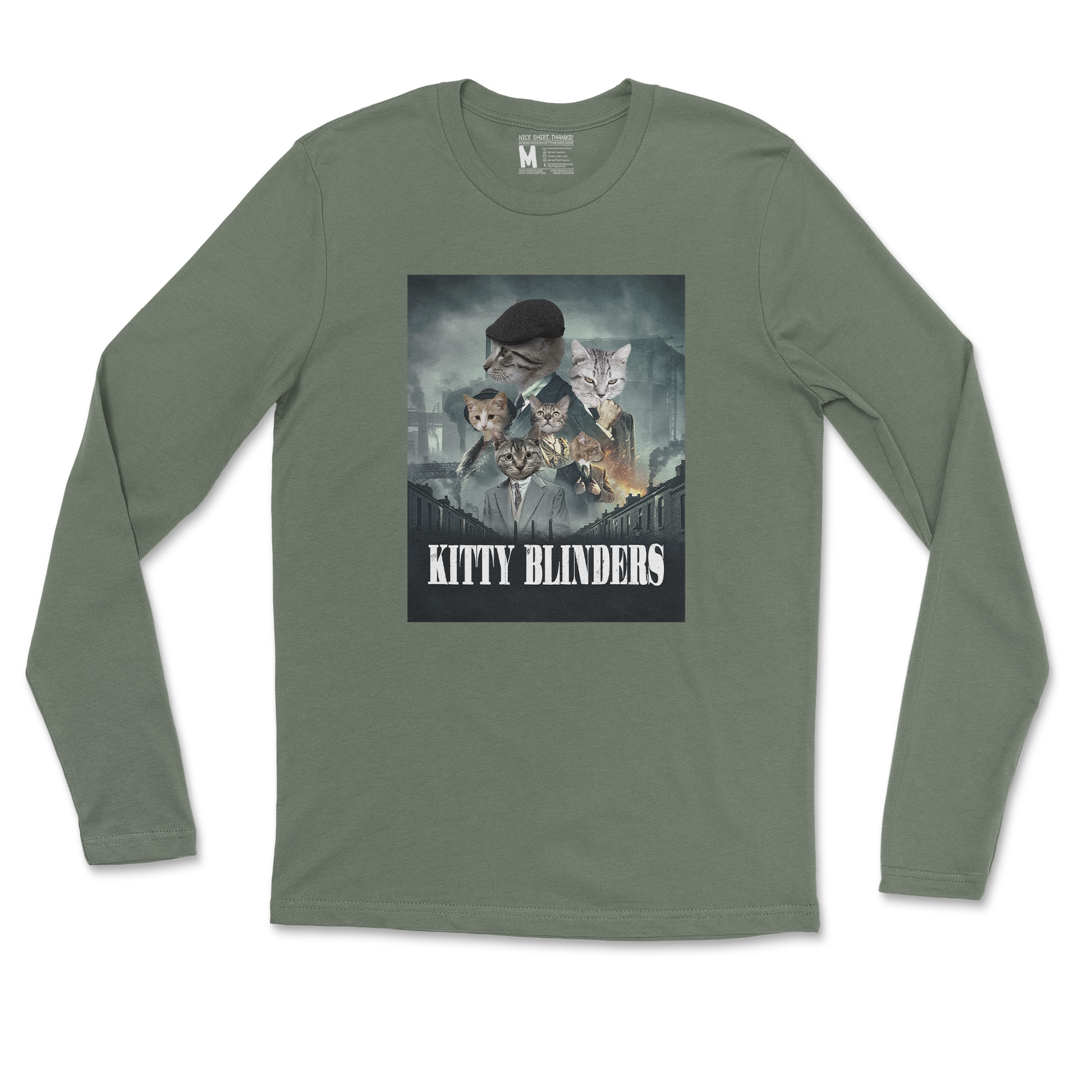 Gildan SoftStyle Long Sleeve Kitty Blinders in Military Green