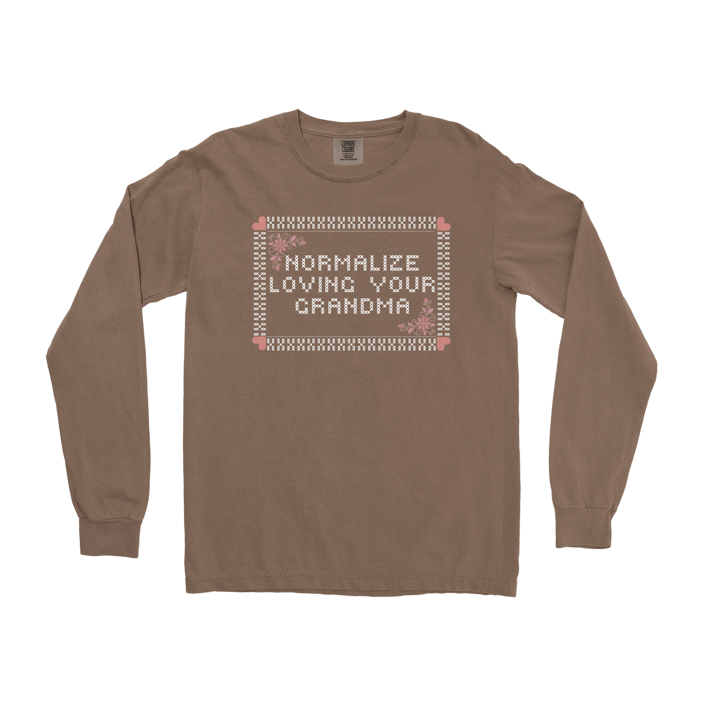 Comfort Colors Long Sleeve Cross Stitch in Espresso
