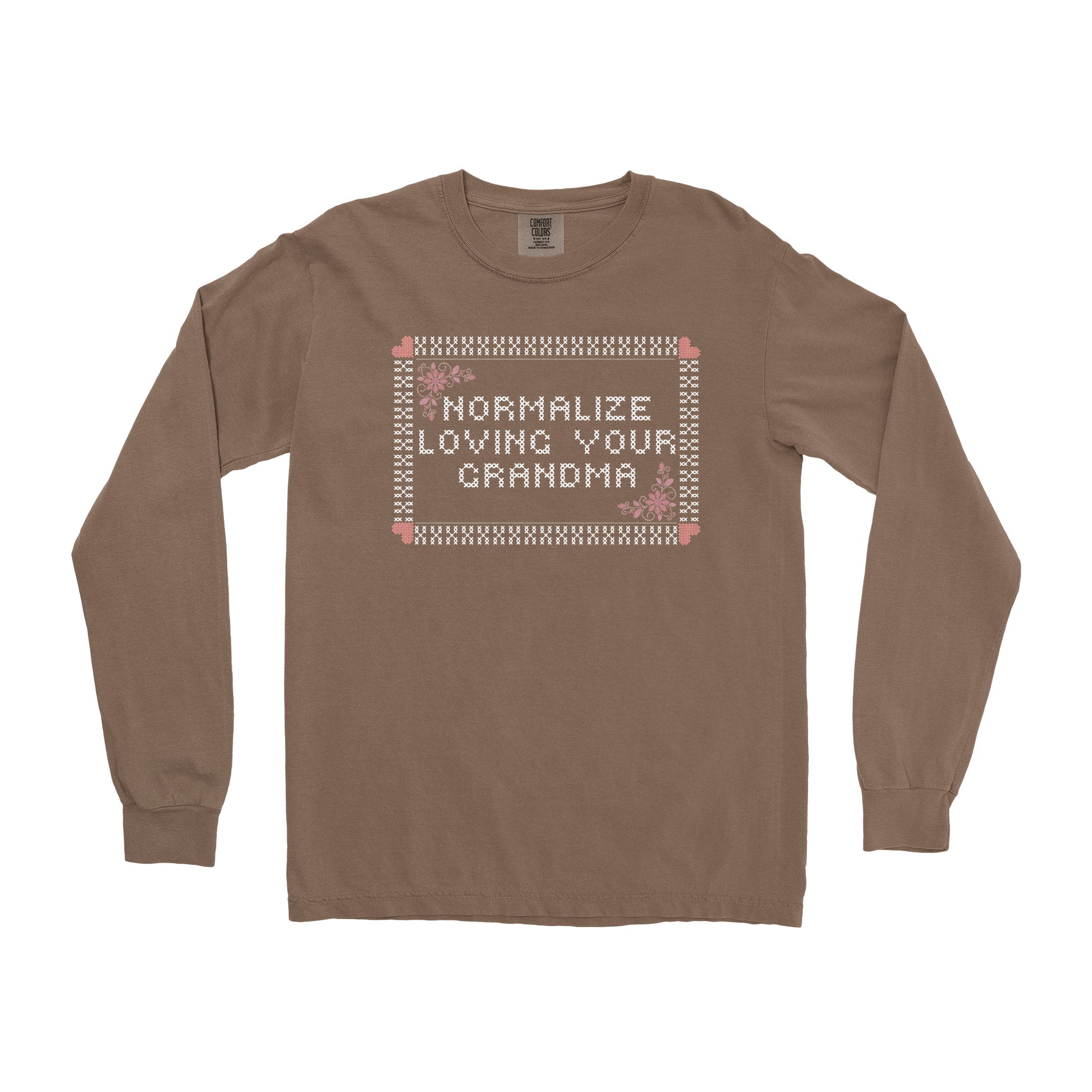 Comfort Colors Long Sleeve Cross Stitch in Espresso