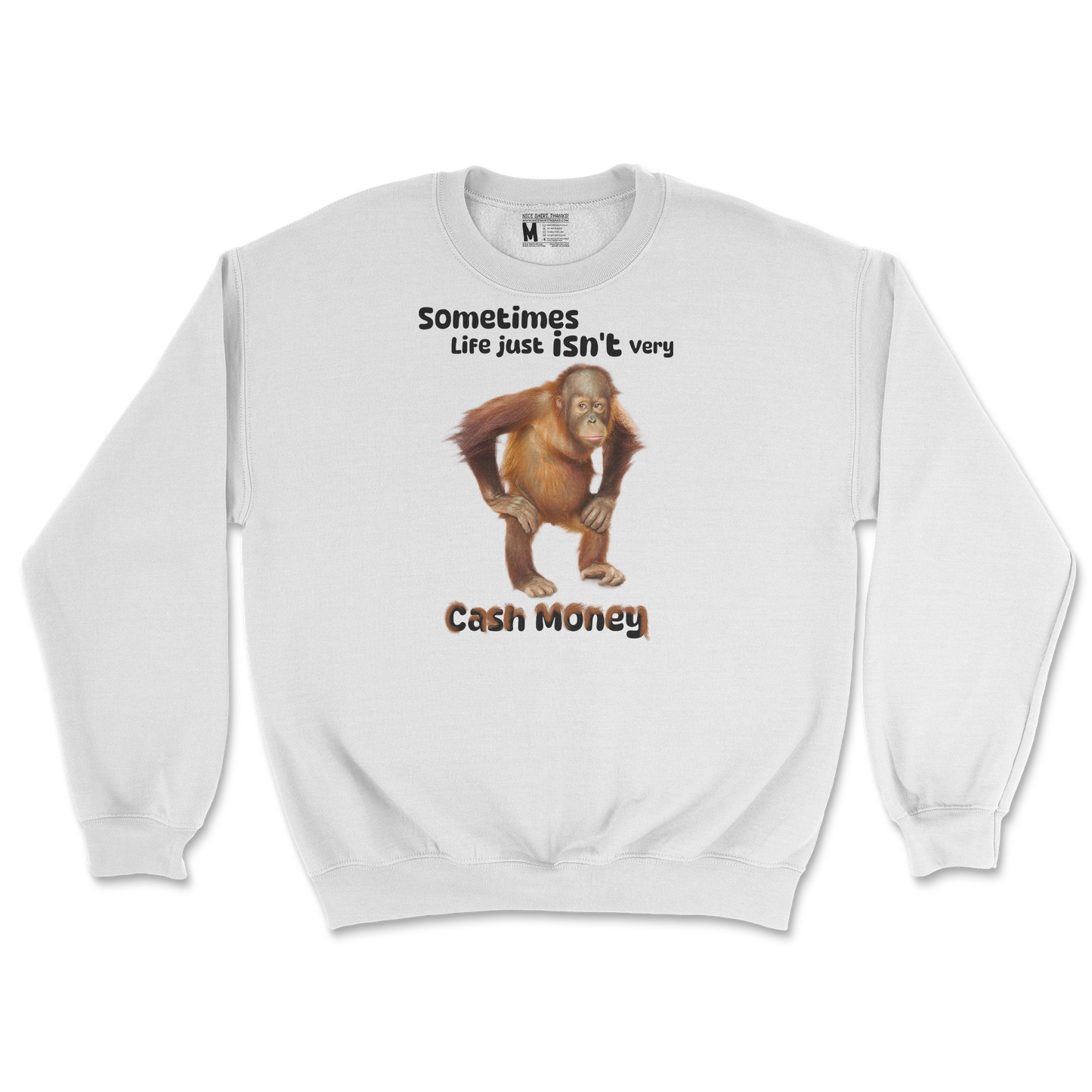 Gildan SoftStyle Crew Neck Cash Money Monkey  in White