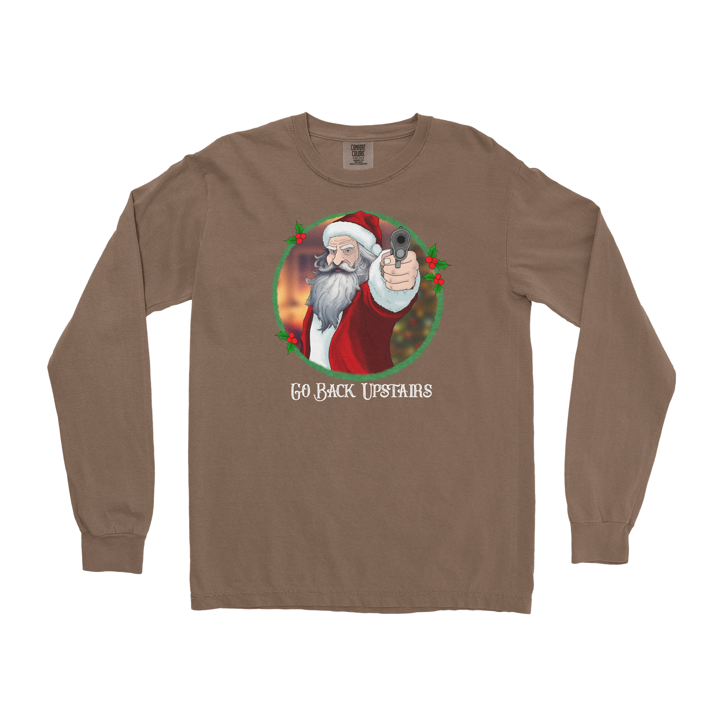 Comfort Colors Long Sleeve Angry Santa  in Espresso