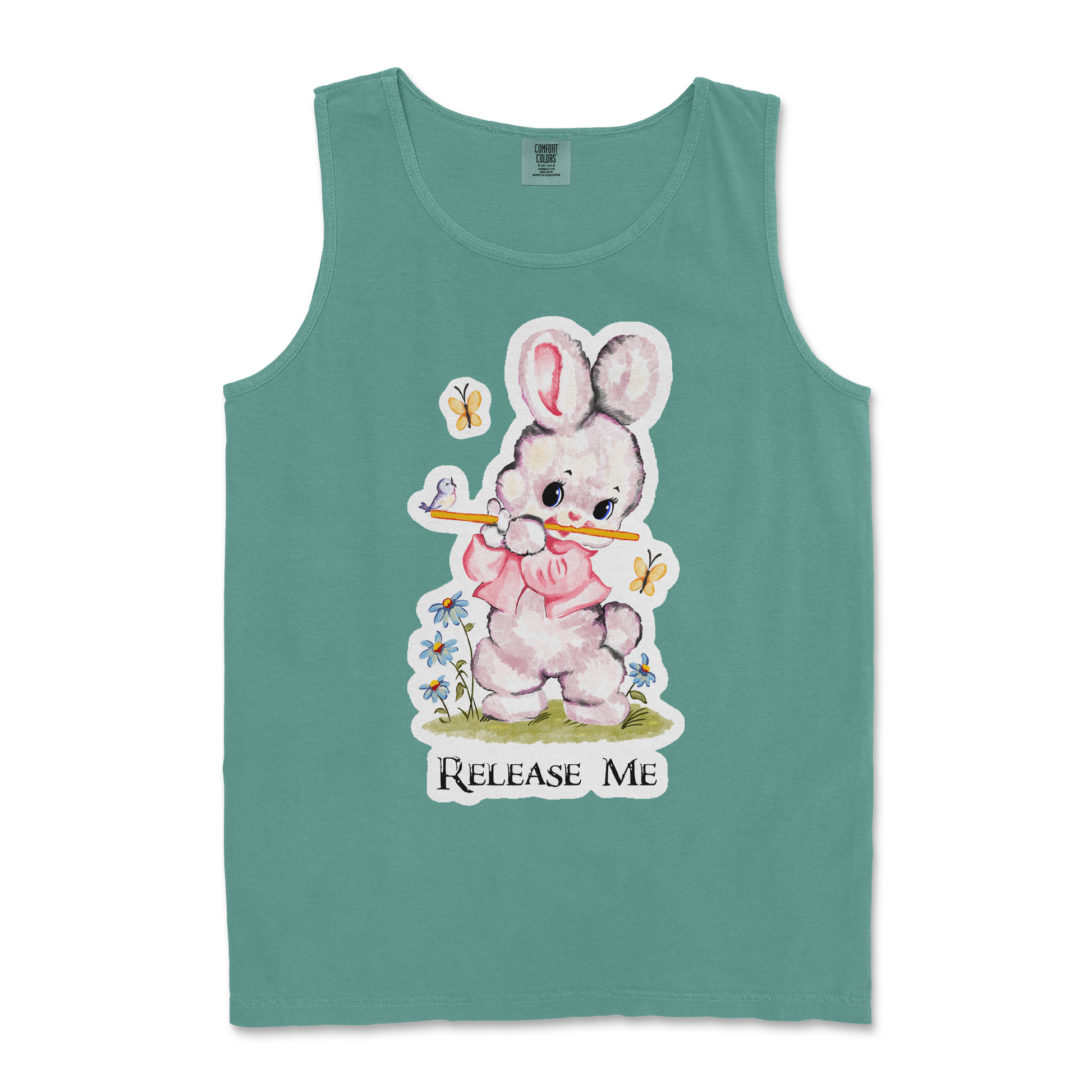 Comfort Colors Tank Top Cute Bunny in Light Green