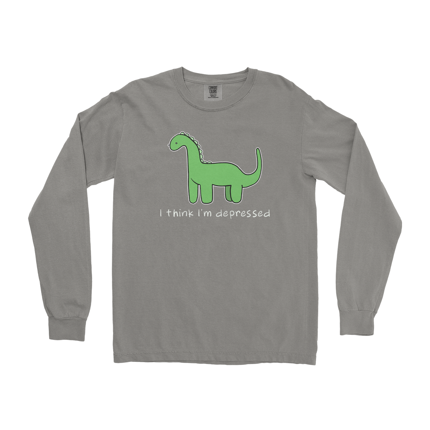 Comfort Colors Long Sleeve Depressed Dino  in Grey