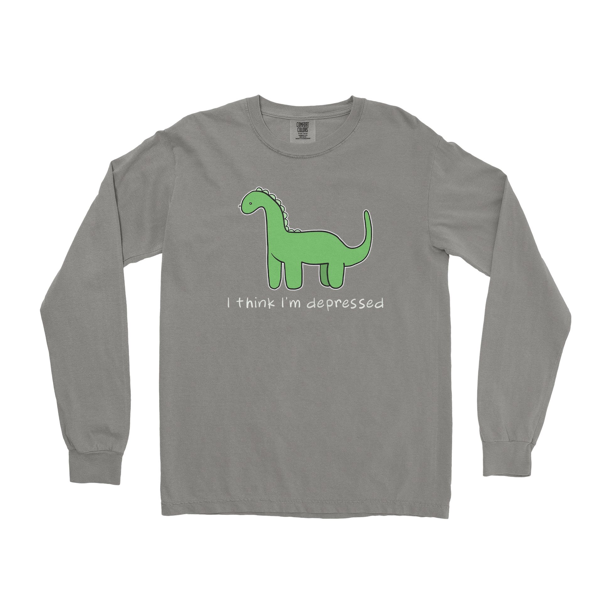 Comfort Colors Long Sleeve Depressed Dino  in Grey