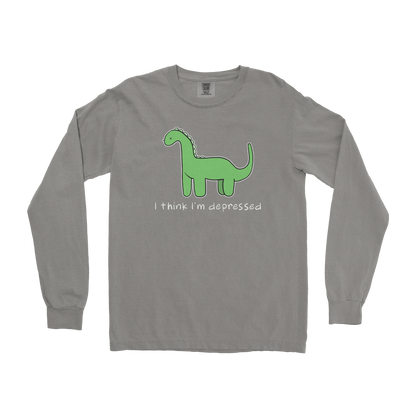 Comfort Colors Long Sleeve Depressed Dino  in Grey