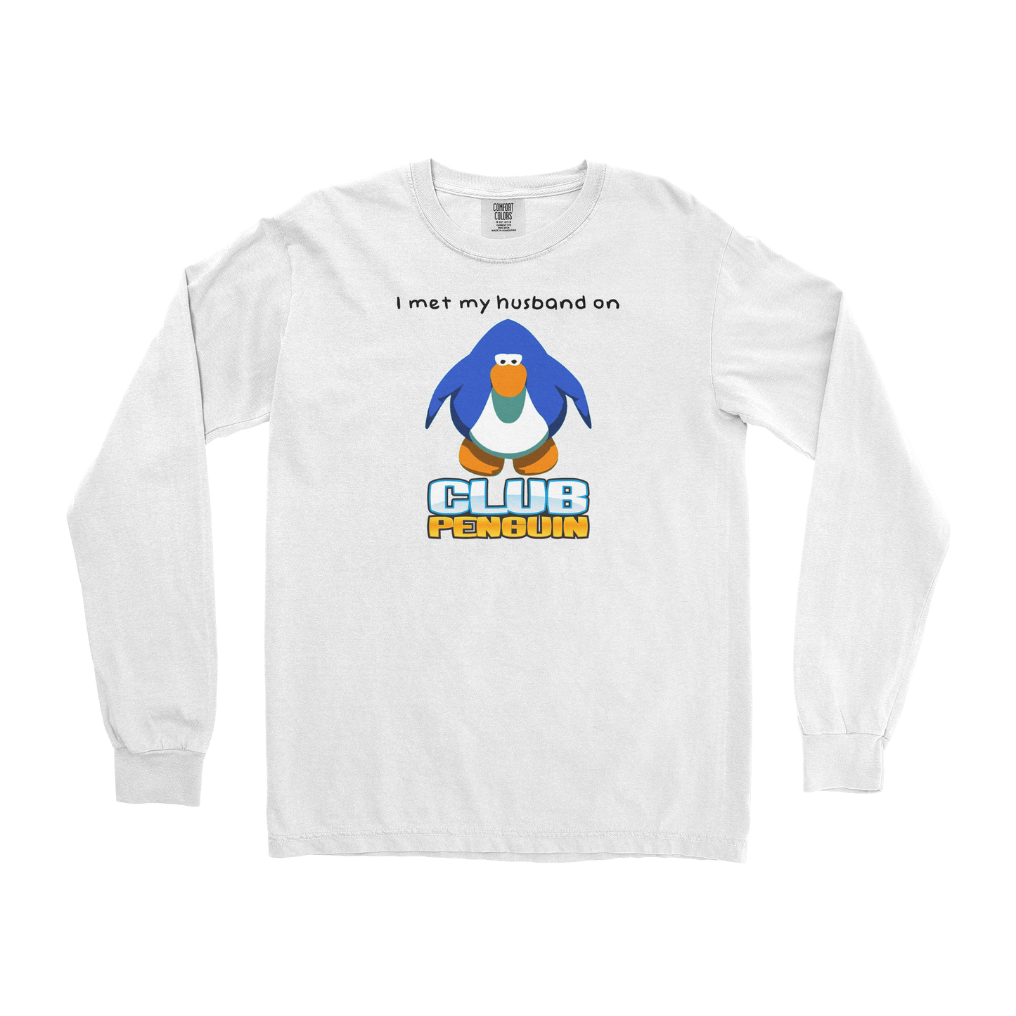 Comfort Colors Long Sleeve Club Penguin Husband  in White