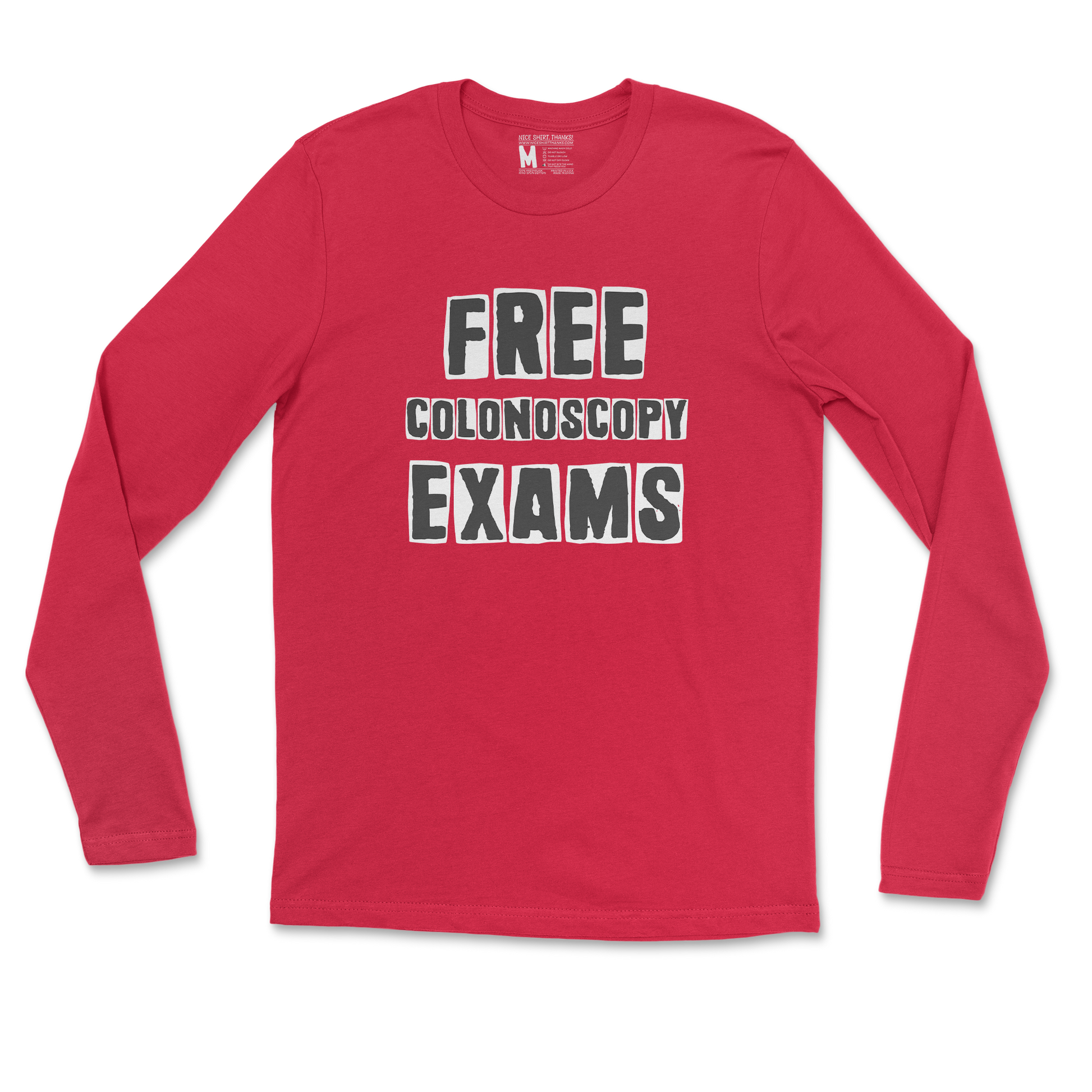 Gildan SoftStyle Long Sleeve Free Colonoscopy Exams in Red