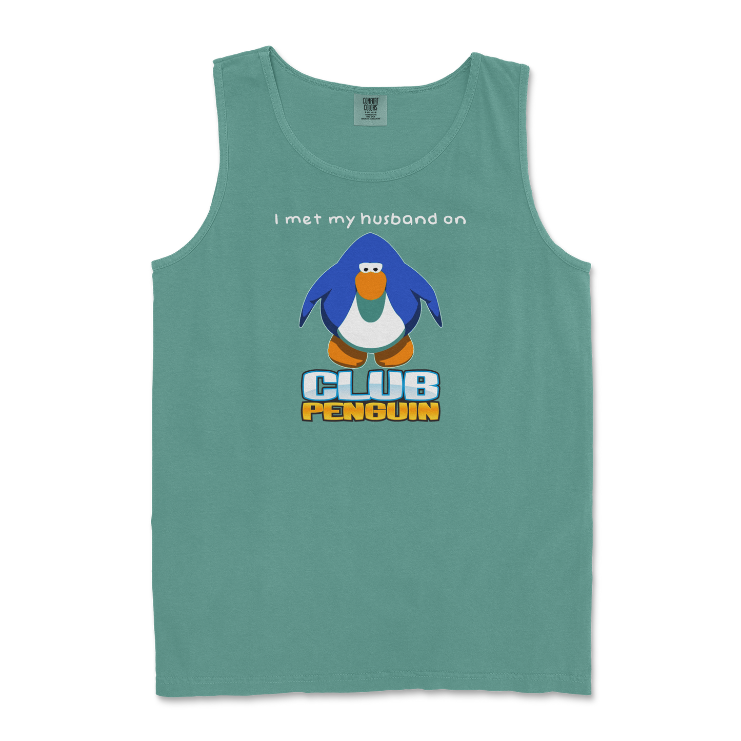 Comfort Colors Tank Top Club Penguin Husband  in Light-Green