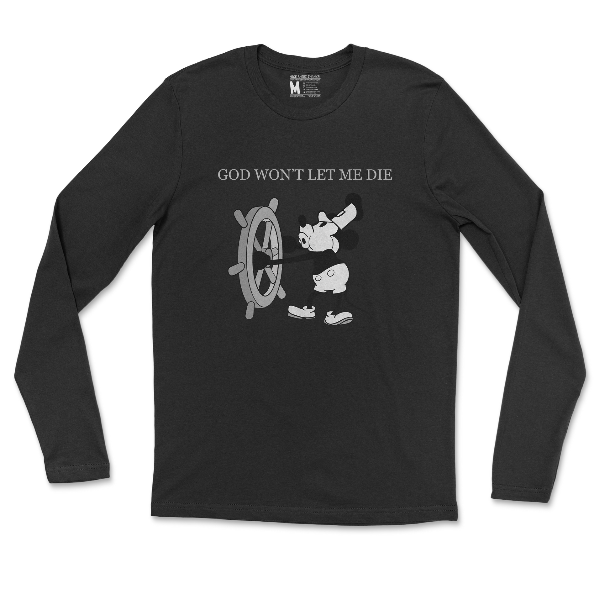 Gildan SoftStyle Long Sleeve God Wont Let Me Die in Black