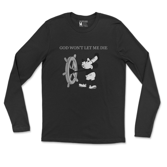 Gildan SoftStyle Long Sleeve God Wont Let Me Die in Black