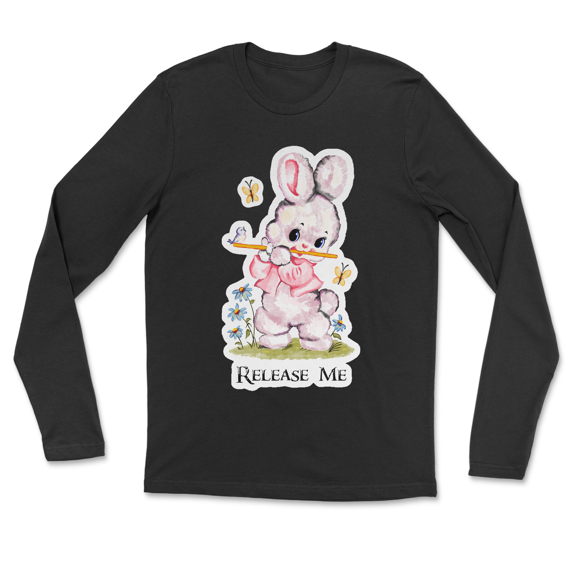 Heavy Blend Long Sleeve Cute Bunny in Black