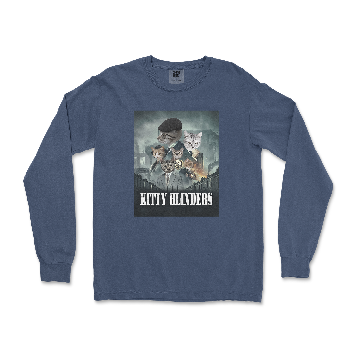 Comfort Colors Long Sleeve Kitty Blinders in Midnight