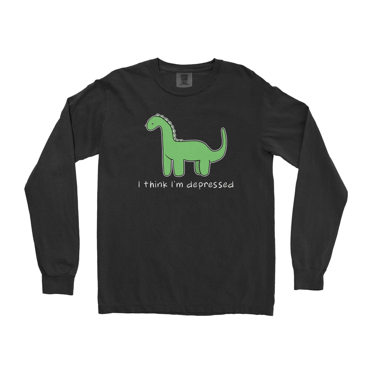 Comfort Colors Long Sleeve Depressed Dino  in Black