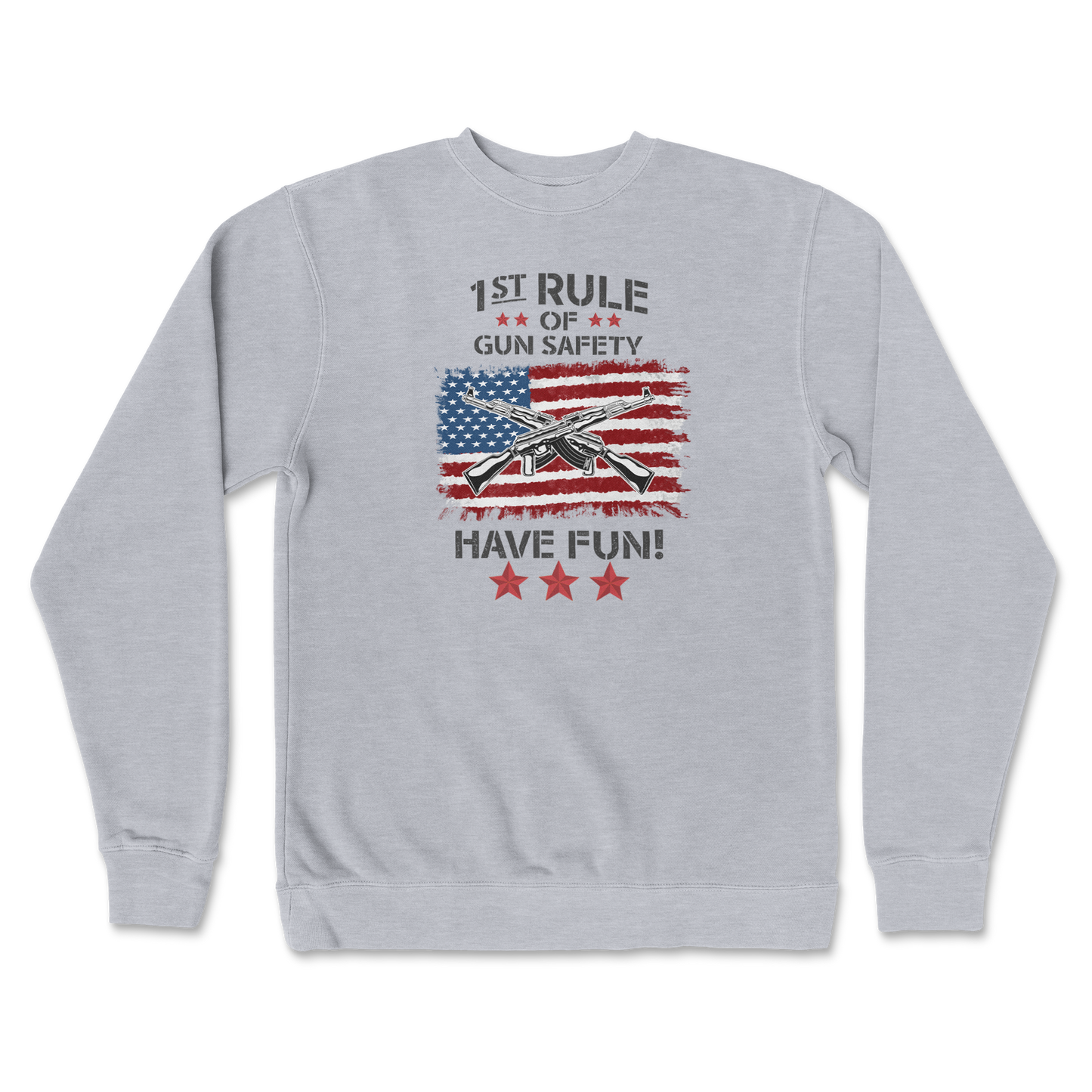 Independent Clothing Co. Crew Neck 1st Rule of Gun Safety in GreyHeather