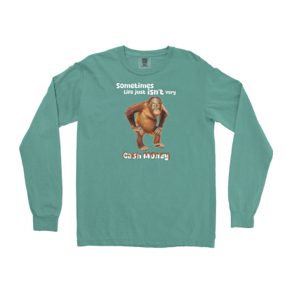 Comfort Colors Long Sleeve Cash Money Monkey  in Light-Green