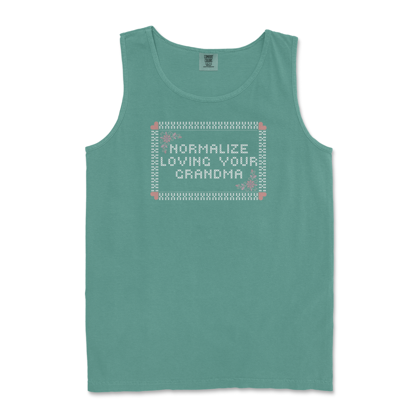 Comfort Colors Tank Top Cross Stitch in Light Green