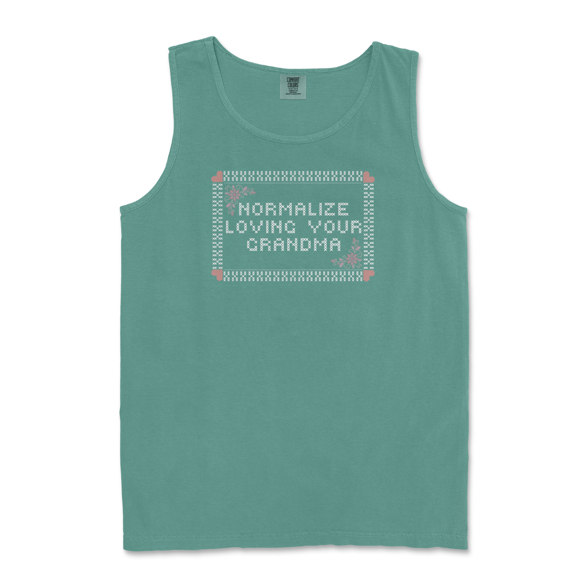 Comfort Colors Tank Top Cross Stitch in Light Green