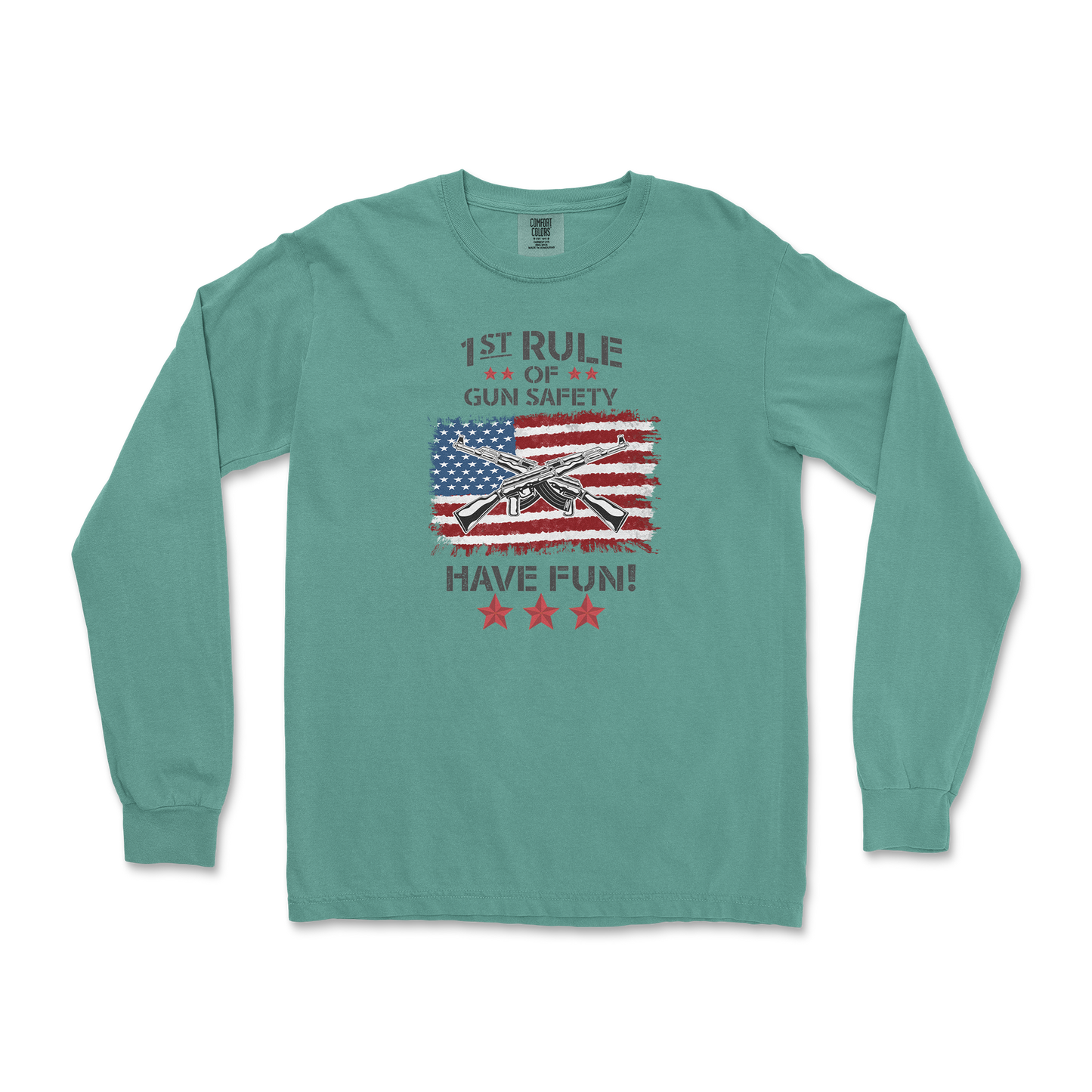 Comfort Colors Long Sleeve 1st Rule of Gun Safety in LightGreen