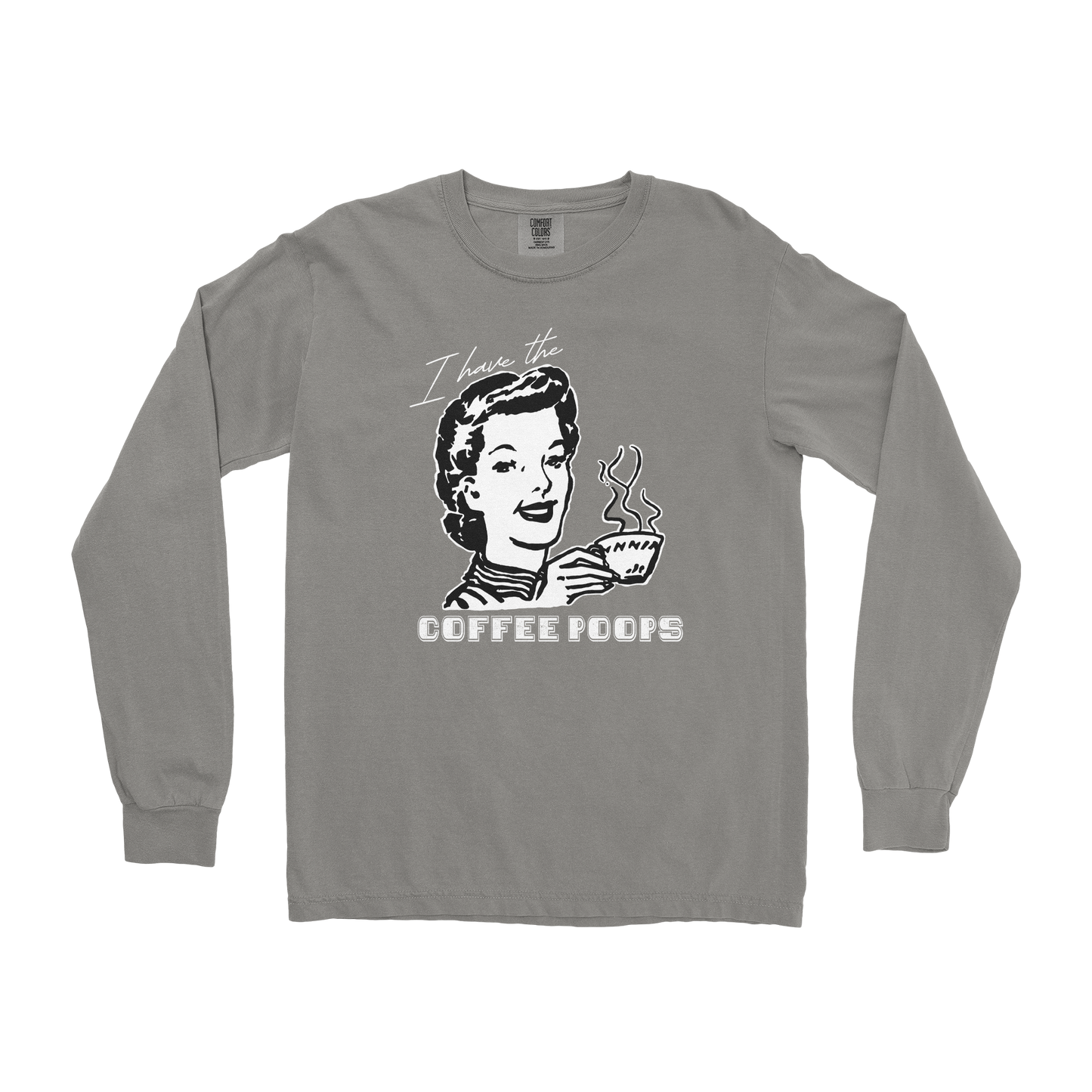 Comfort Colors Long Sleeve Coffee Poops  in Grey