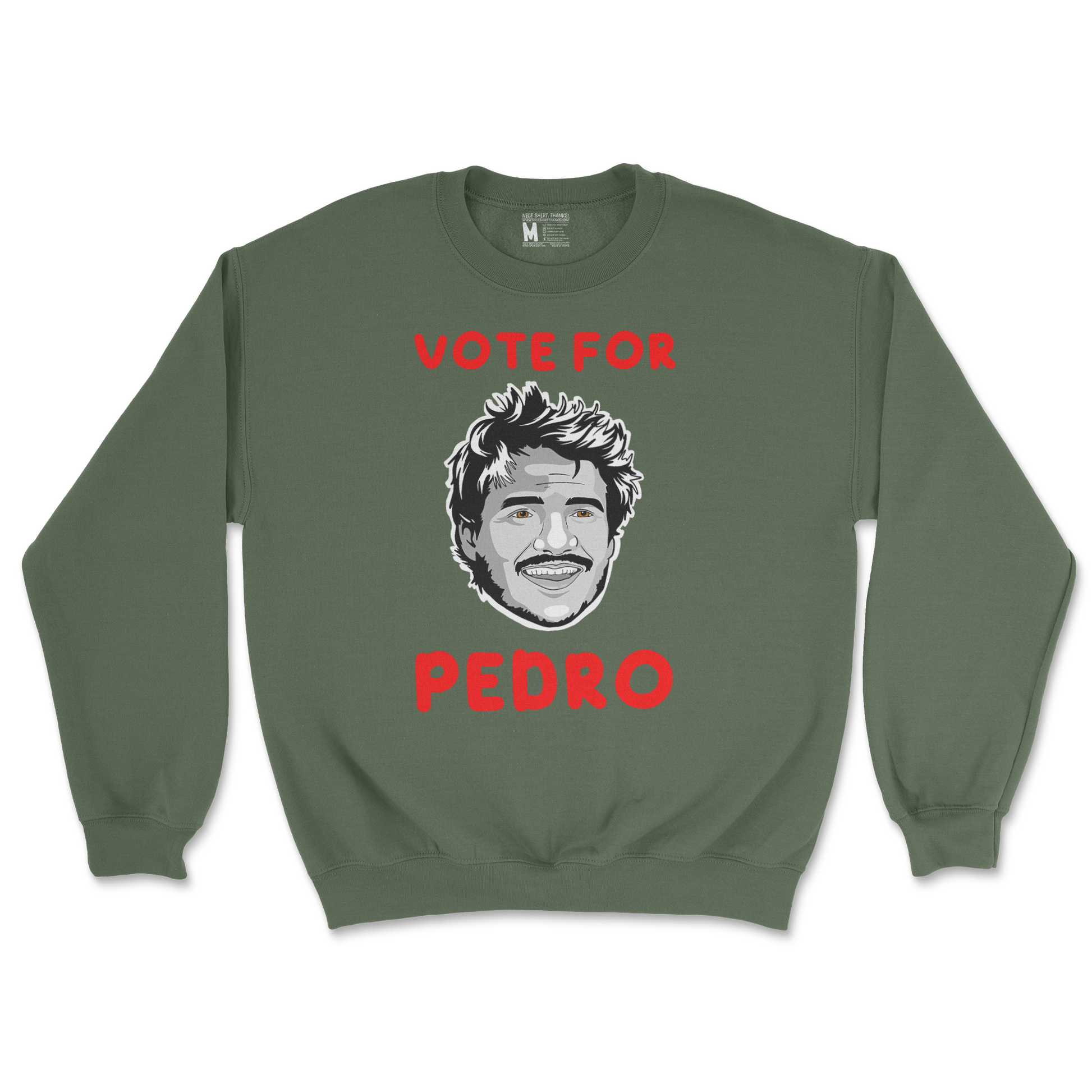 Gildan SoftStyle Crew Neck Vote For Pedro in Military Green