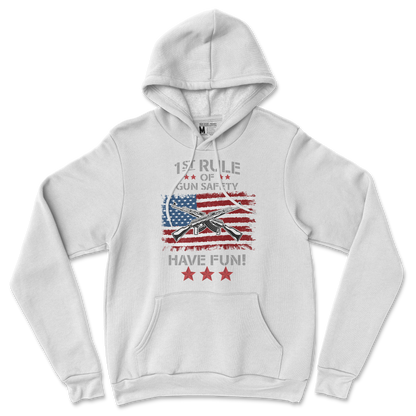 Gildan SoftStyle Hoodie 1st Rule of Gun Safety in White