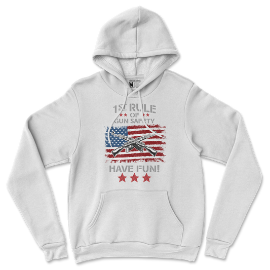 Gildan SoftStyle Hoodie 1st Rule of Gun Safety in White