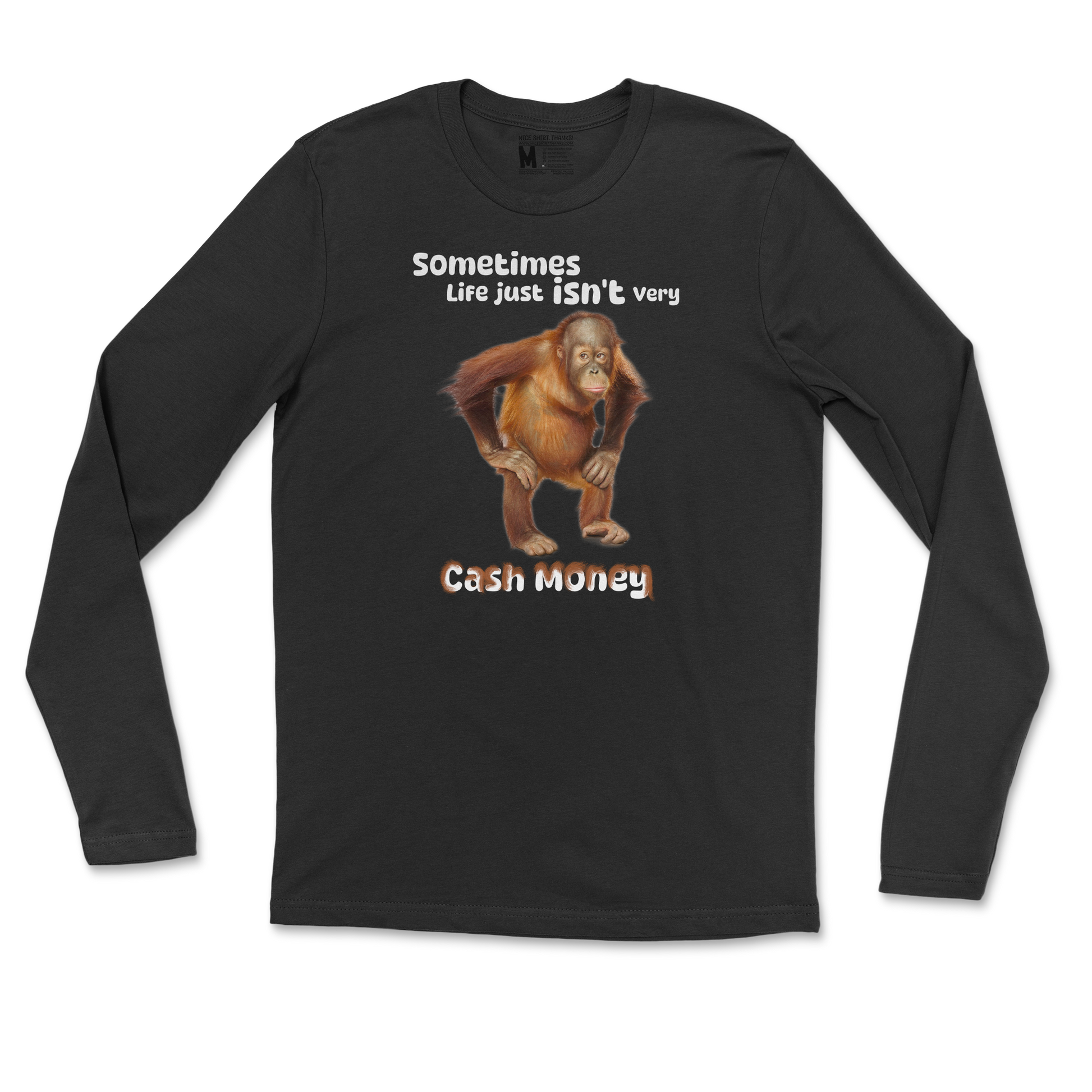 Gildan SoftStyle Long Sleeve Cash Money Monkey  in Black