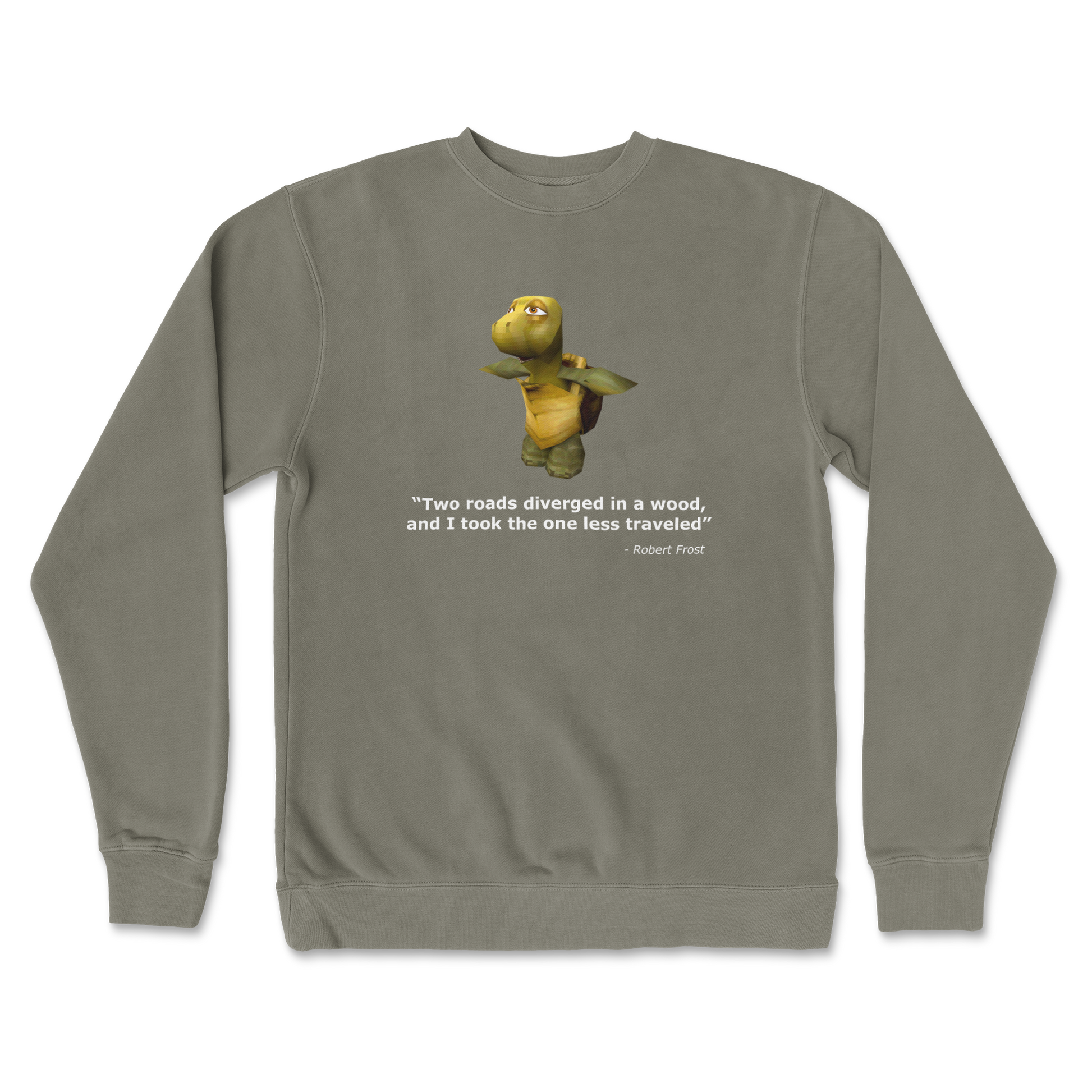 Independent Clothing Co. Crew Neck Robert Frost Quote in Army