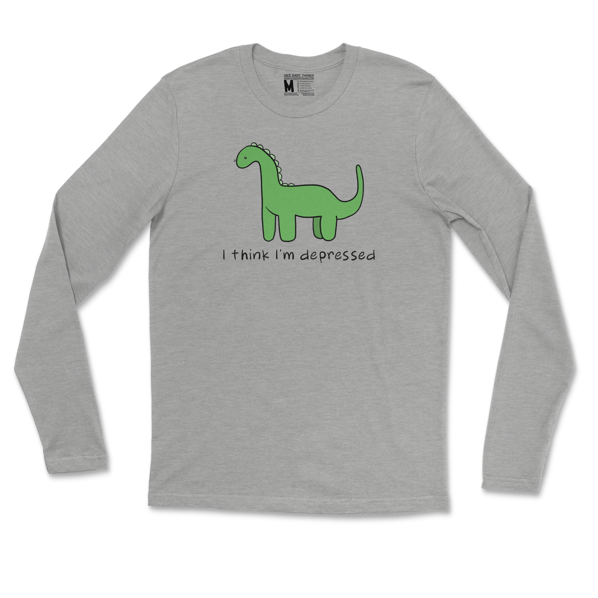 Gildan SoftStyle Long Sleeve Depressed Dino  in Heather-Gray