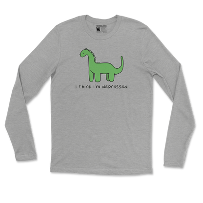 Gildan SoftStyle Long Sleeve Depressed Dino  in Heather-Gray