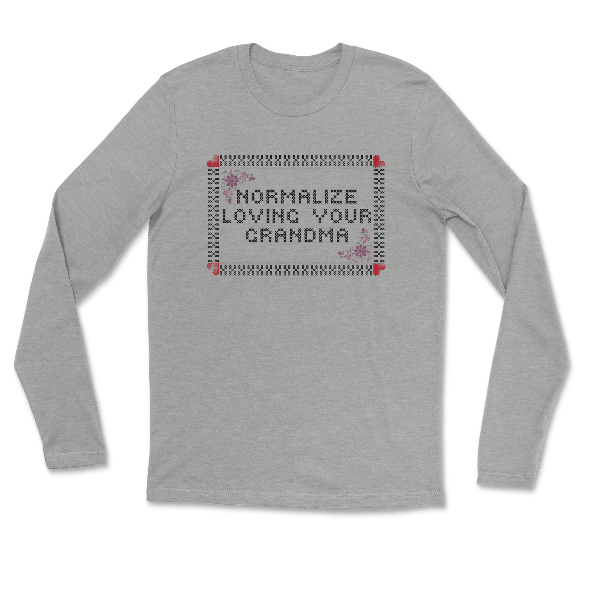 Heavy Blend Long Sleeve Cross Stitch in Grey Heather