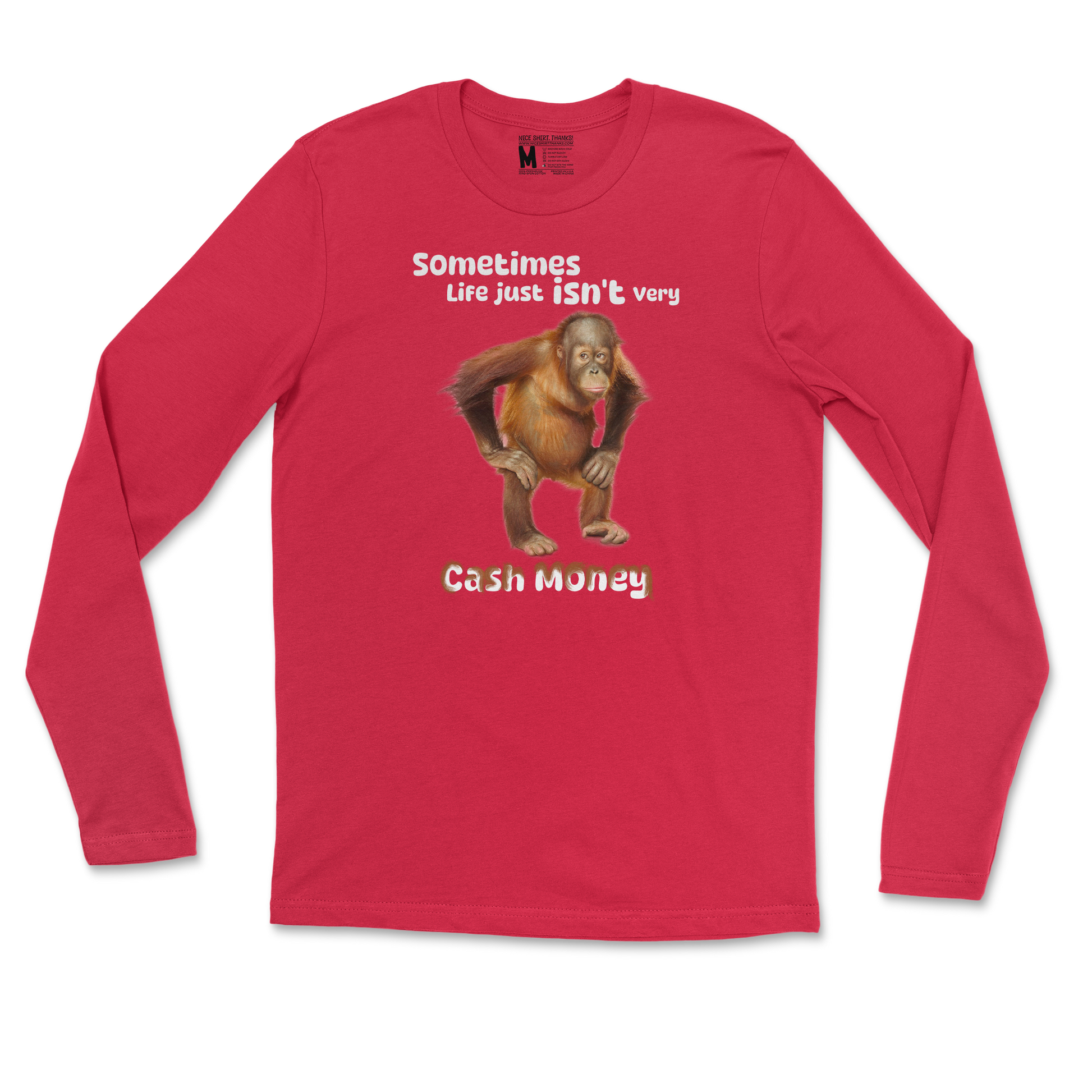 Gildan SoftStyle Long Sleeve Cash Money Monkey  in Red