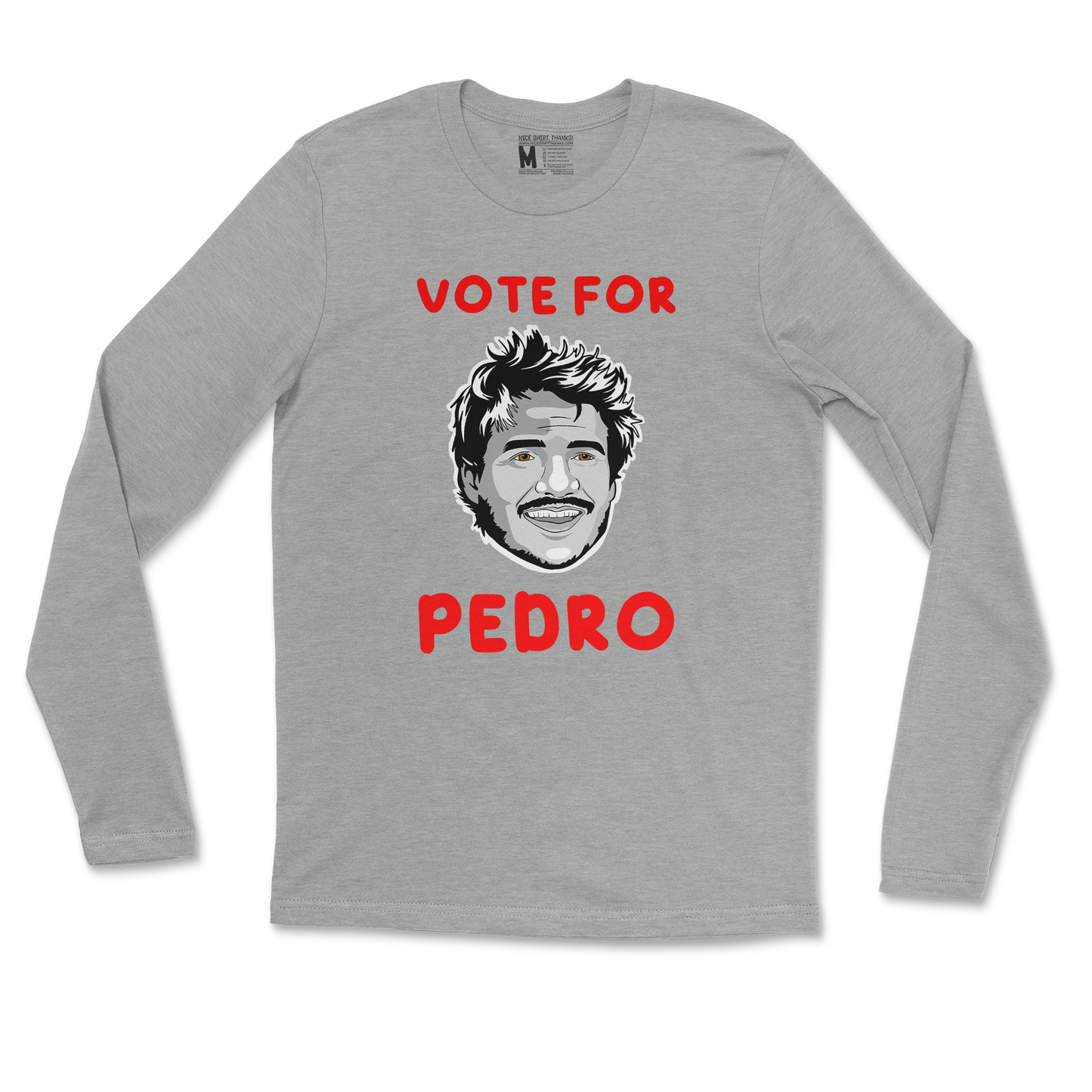 Gildan SoftStyle Long Sleeve Vote For Pedro in Sports Grey