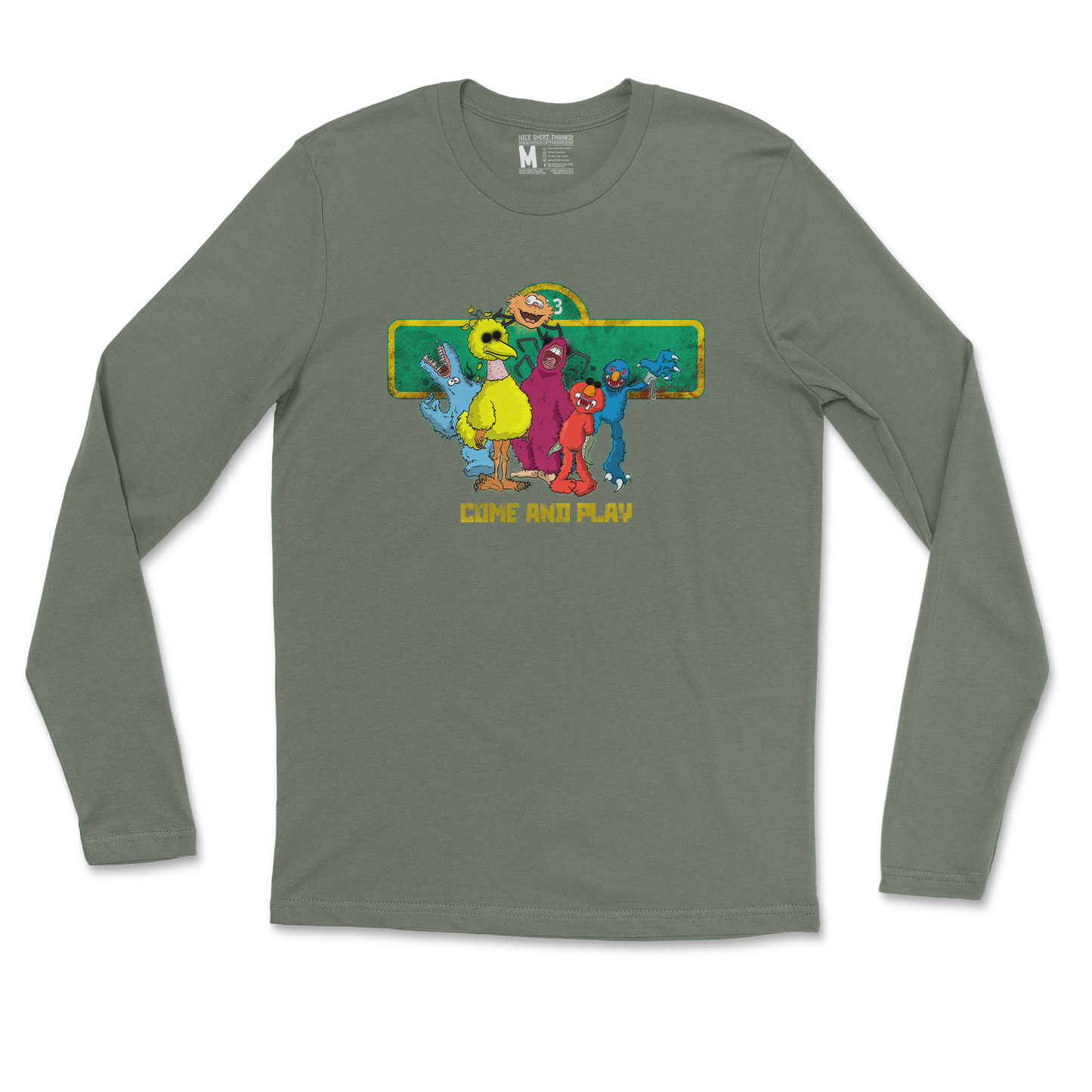 Gildan SoftStyle Long Sleeve Cursed Sesame Street in Military Green