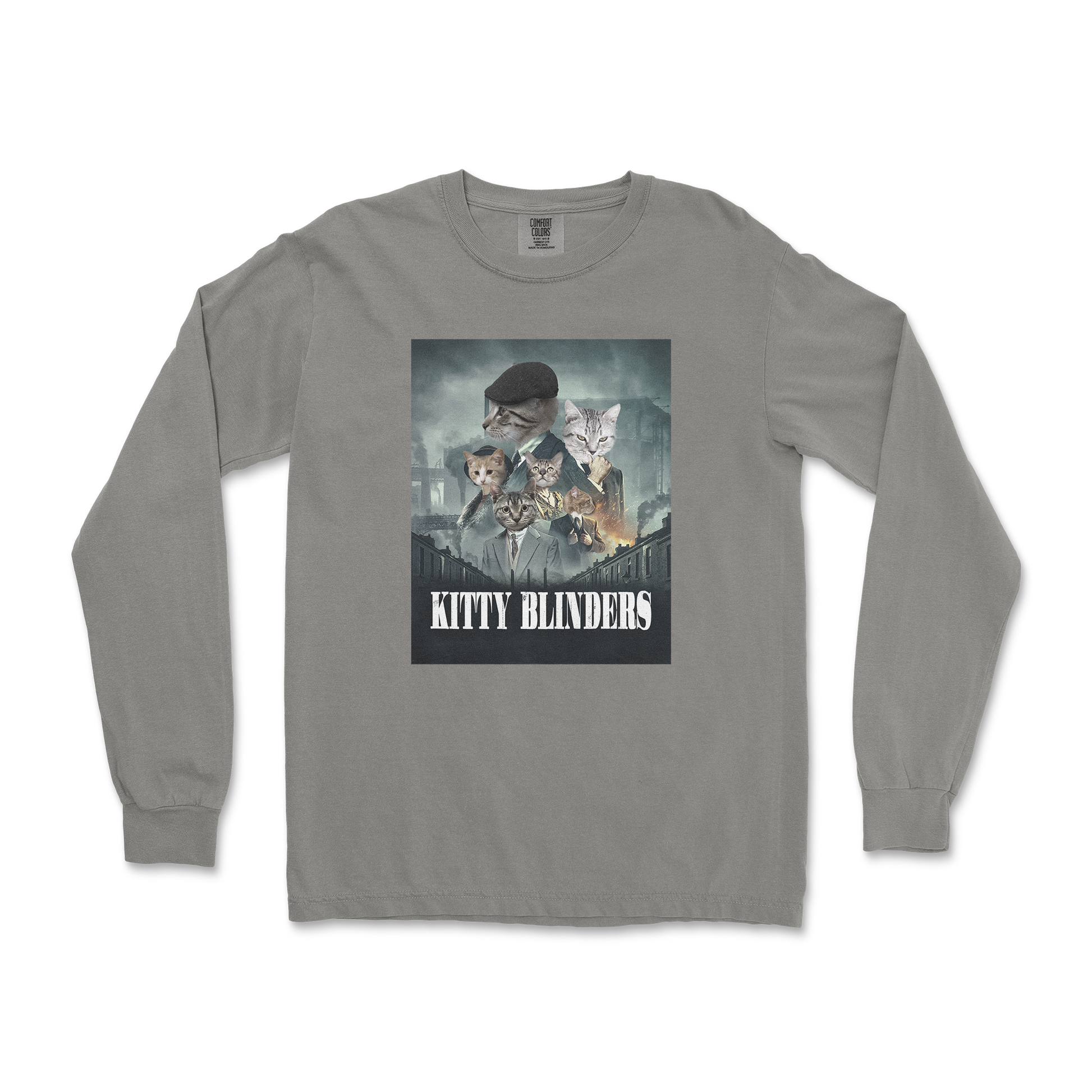 Comfort Colors Long Sleeve Kitty Blinders in Grey