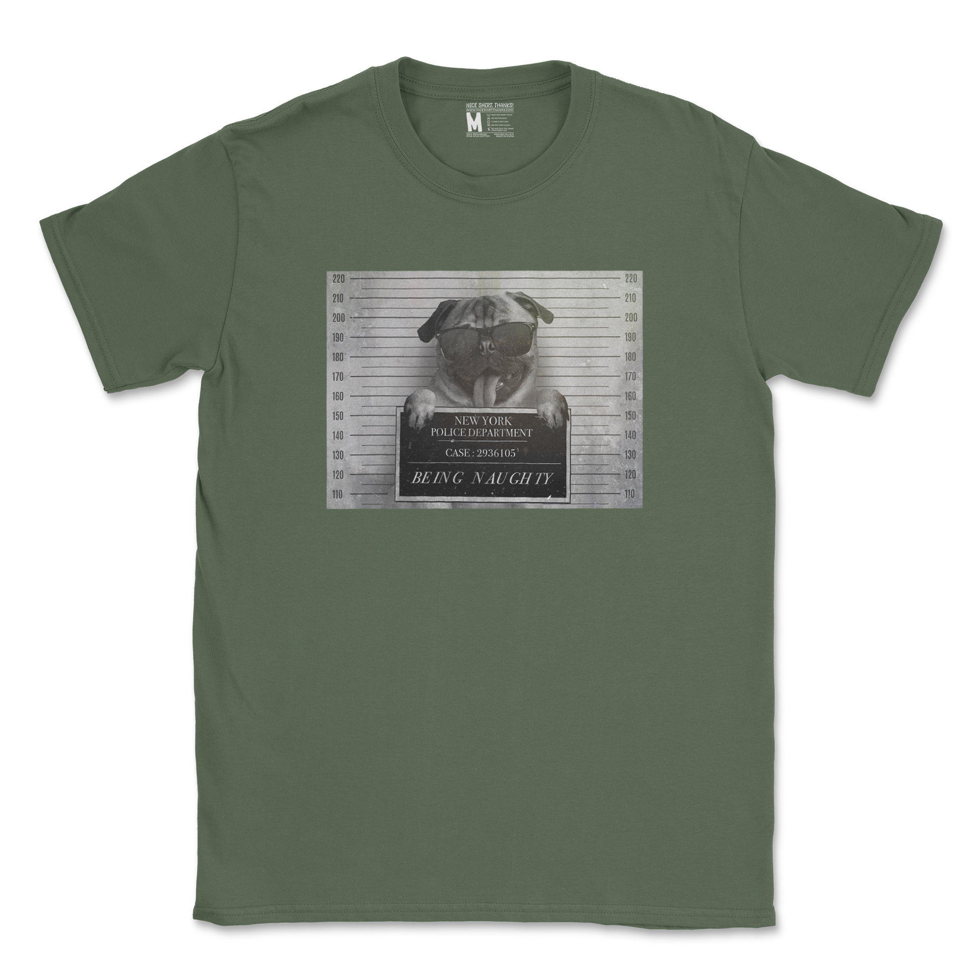 Gildan SoftStyle T-Shirt Naughty Pug in Military Green