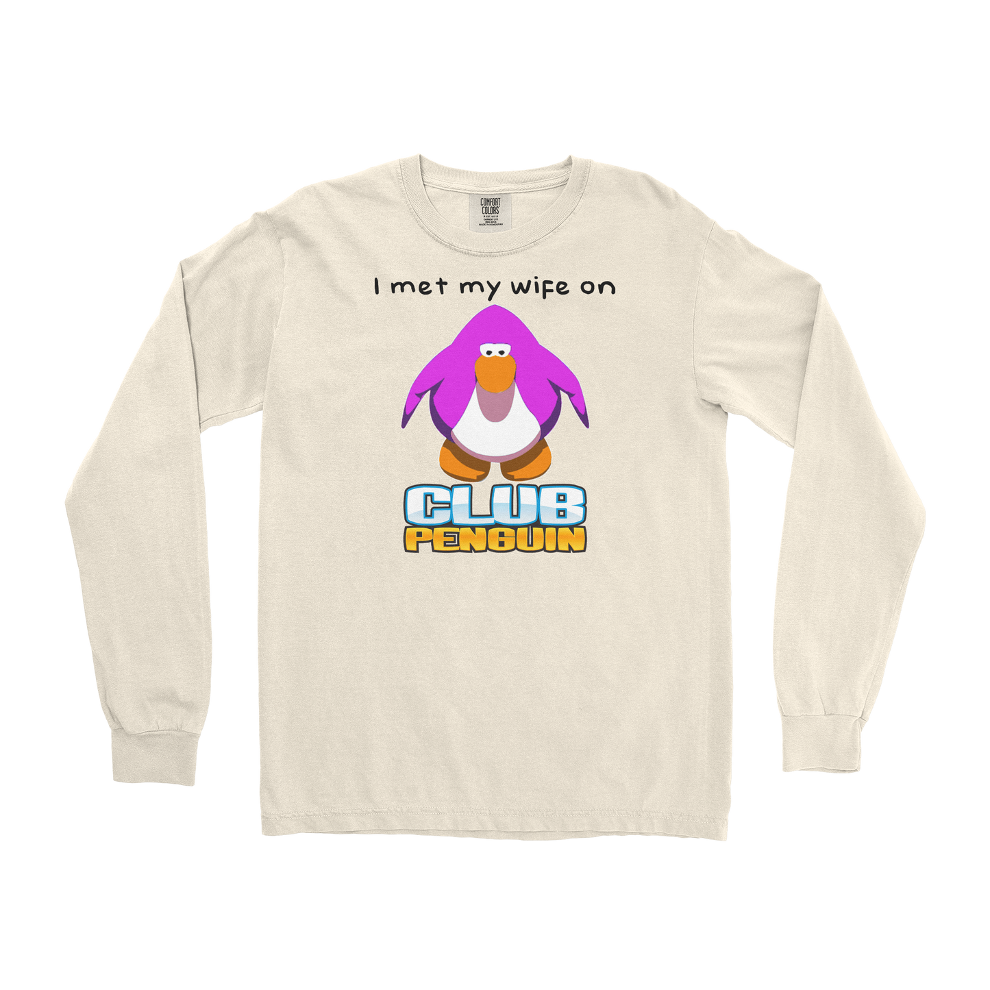 Comfort Colors Long Sleeve Club Penguin Wife  in Ivory