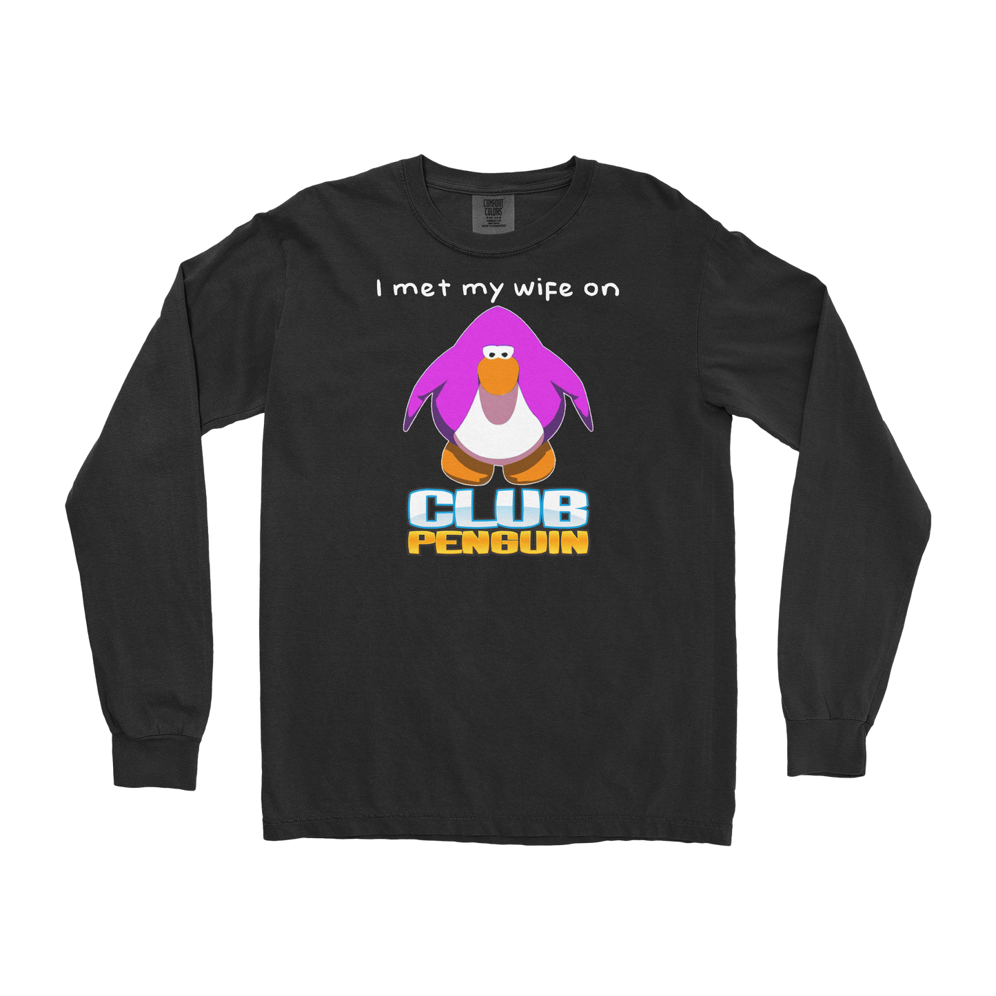 Comfort Colors Long Sleeve Club Penguin Wife  in Black