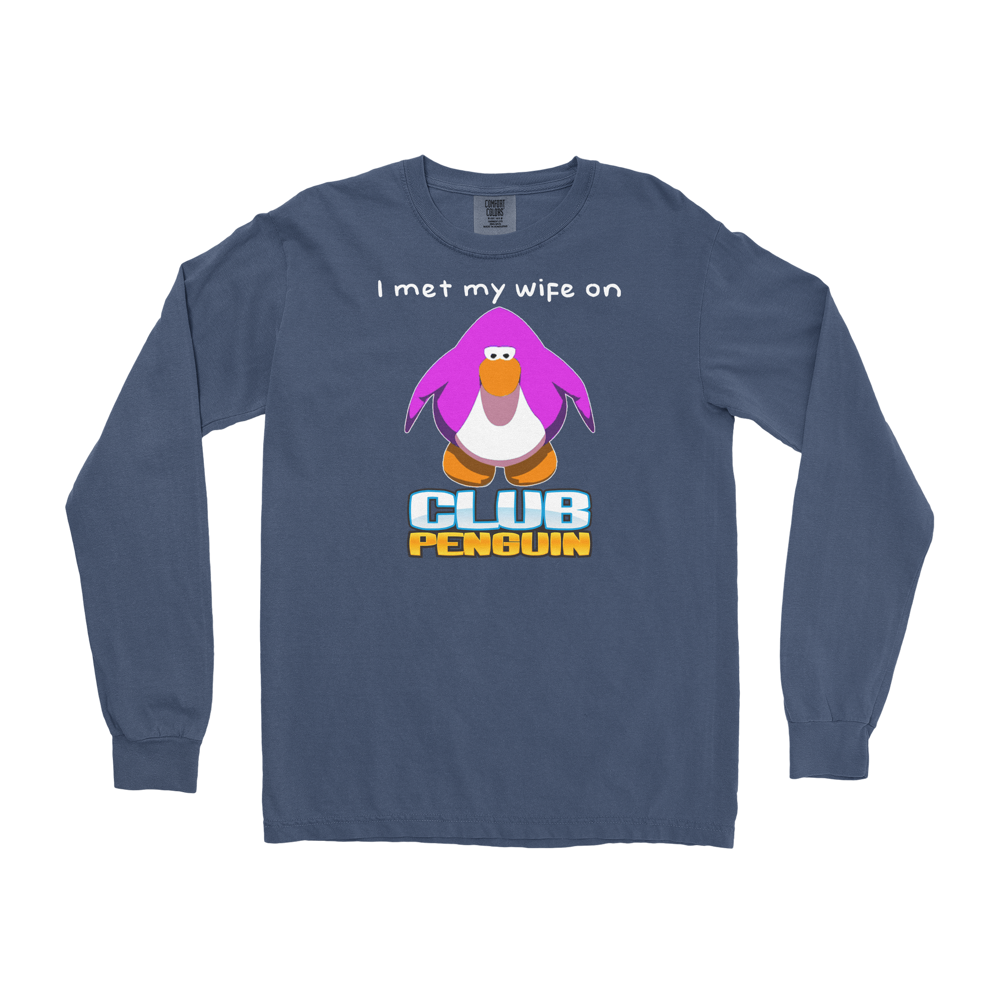 Comfort Colors Long Sleeve Club Penguin Wife  in Midnight