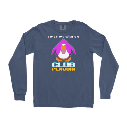 Comfort Colors Long Sleeve Club Penguin Wife  in Midnight